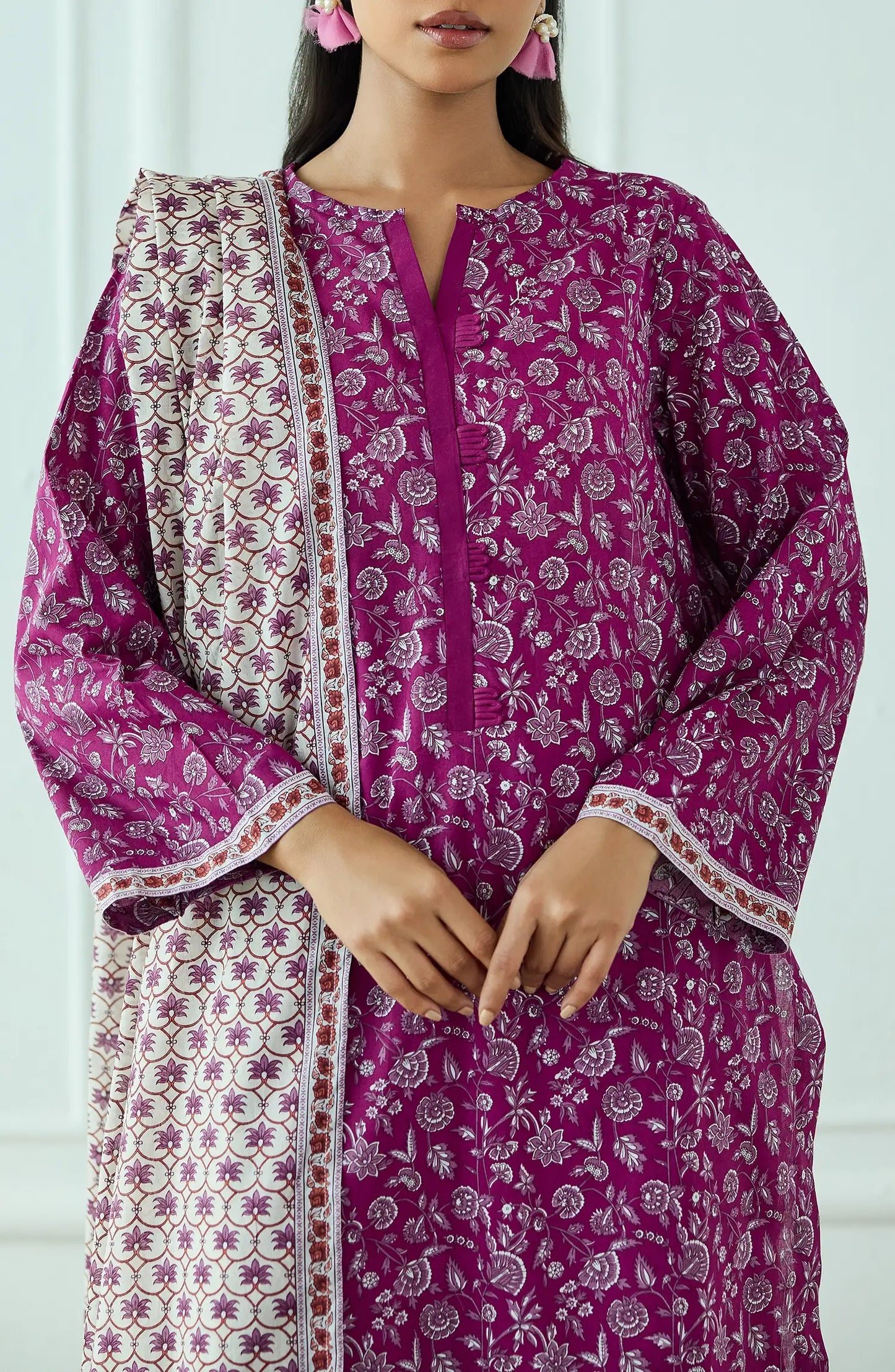 Unstitched | 3 Piece | Printed | Lawn Shirt | OTL-25-524/U MAGENTA