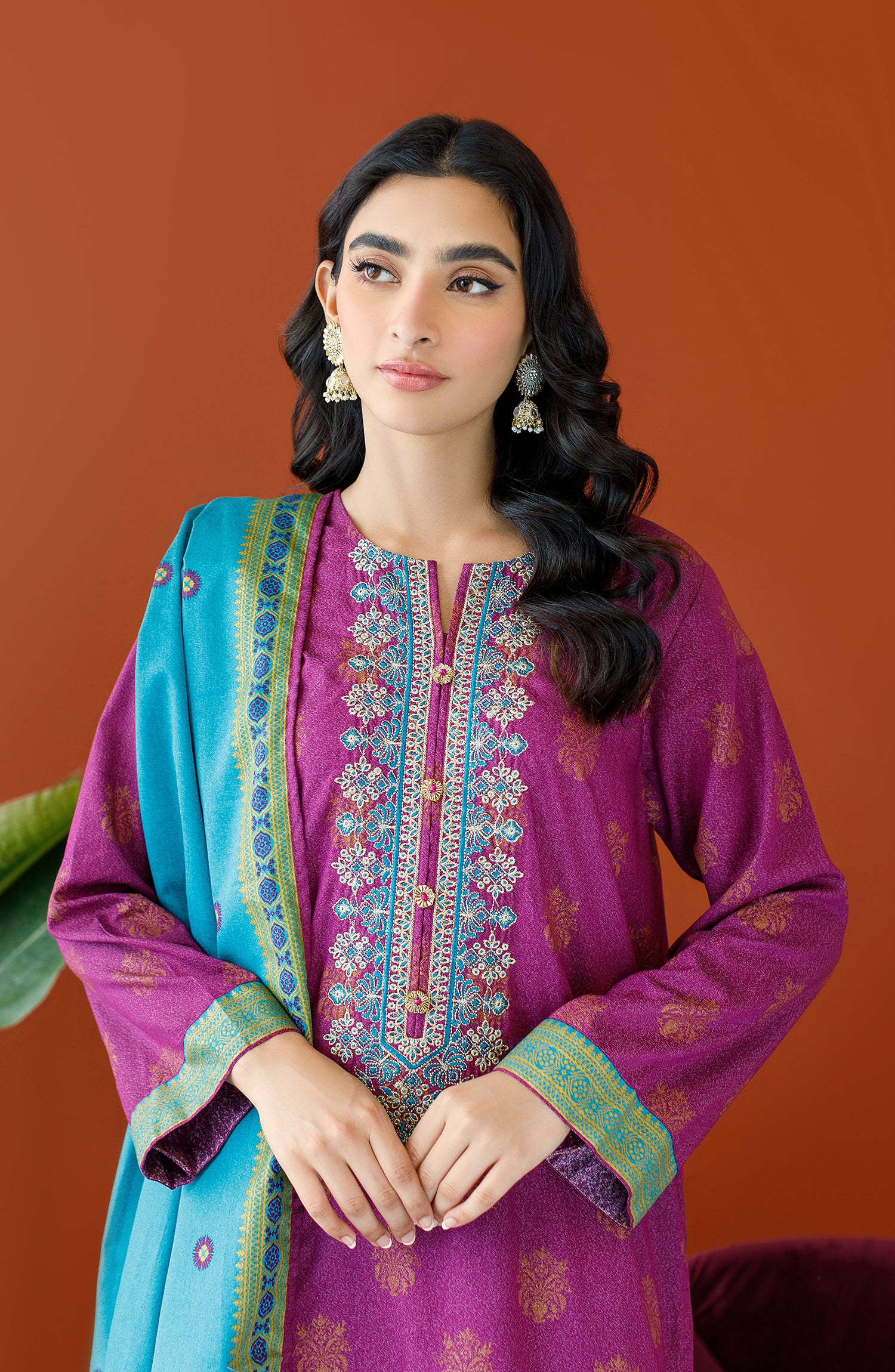 OTL-23-241/U MAGENTA KARANDI Women UNSTITCHED SHIRT DUPATTA PANTS
