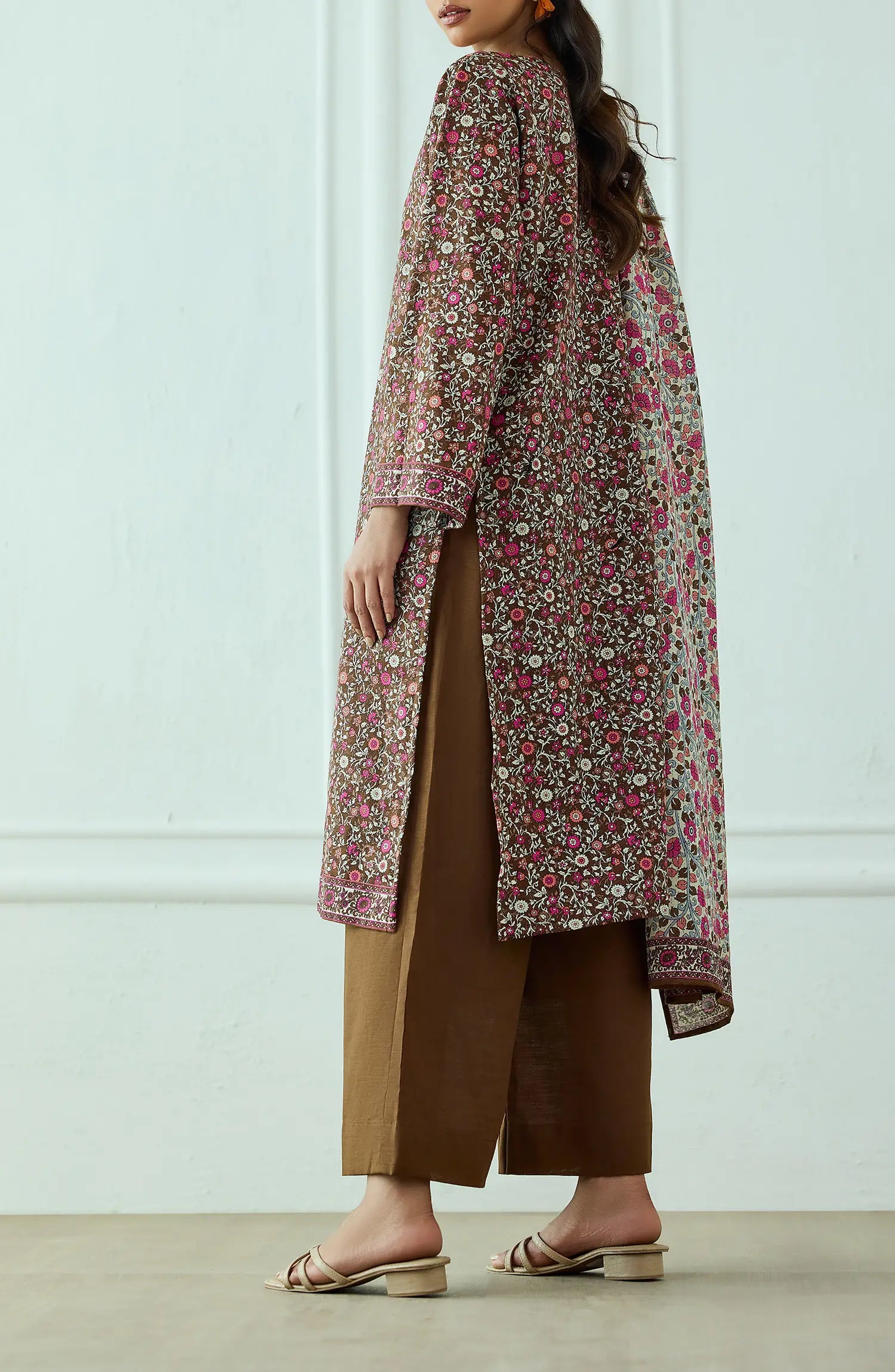 Unstitched | 3 Piece | Printed | Khaddar Shirt | OTL-25-455/U BROWN