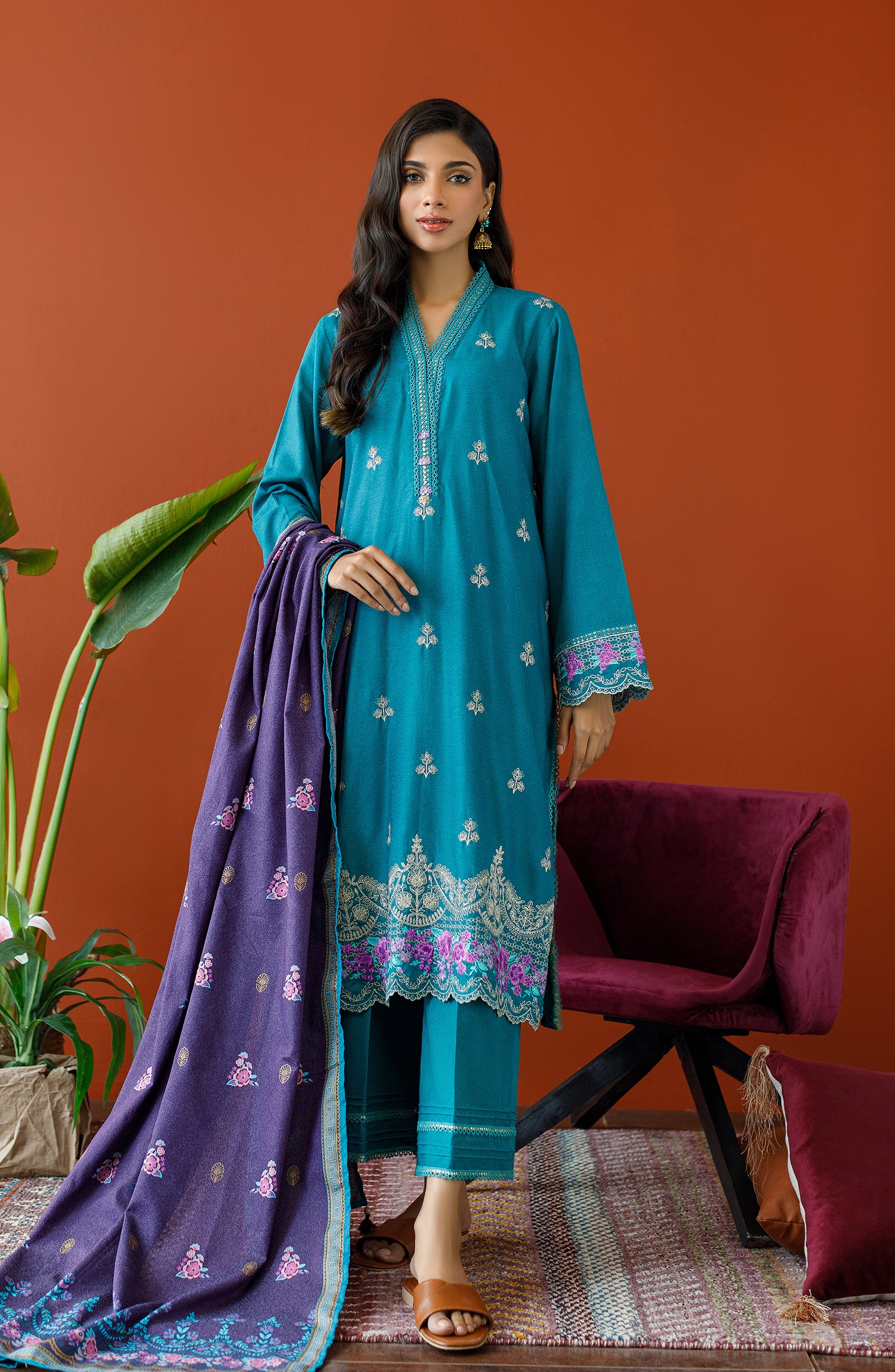 OTL-23-284/U TEAL KARANDI Women UNSTITCHED SHIRT DUPATTA PANTS