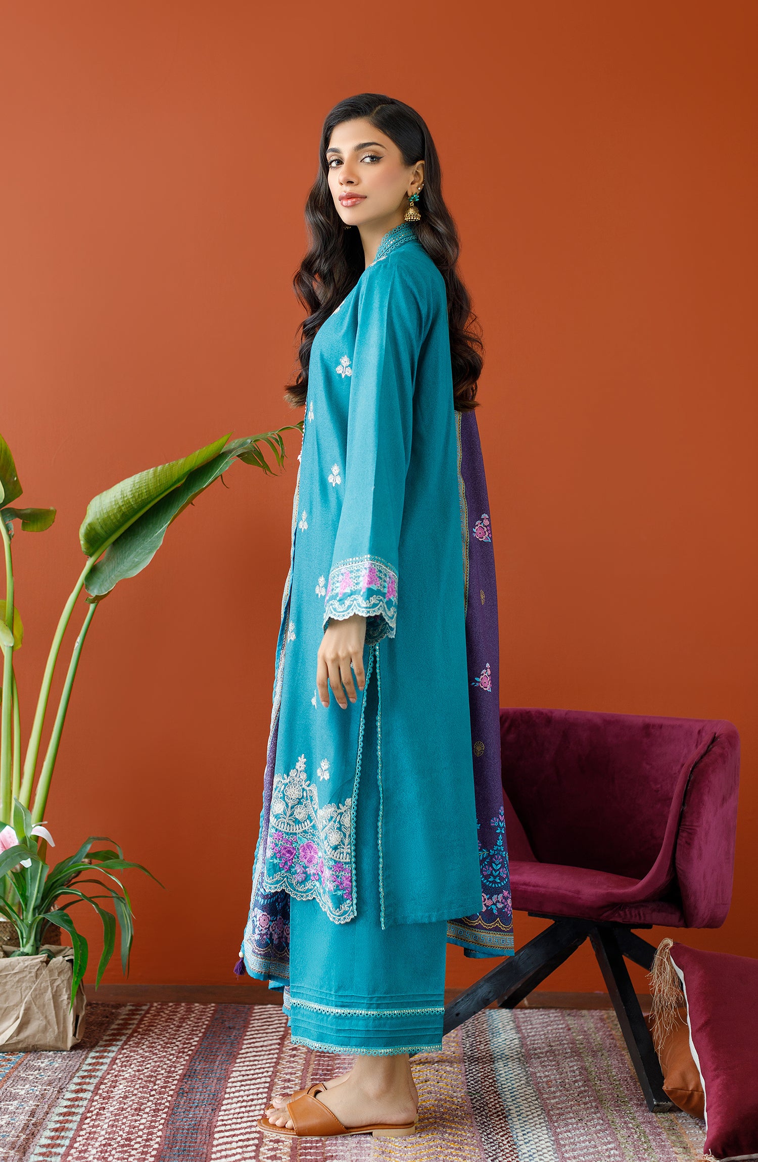 OTL-23-284/U TEAL KARANDI Women UNSTITCHED SHIRT DUPATTA PANTS