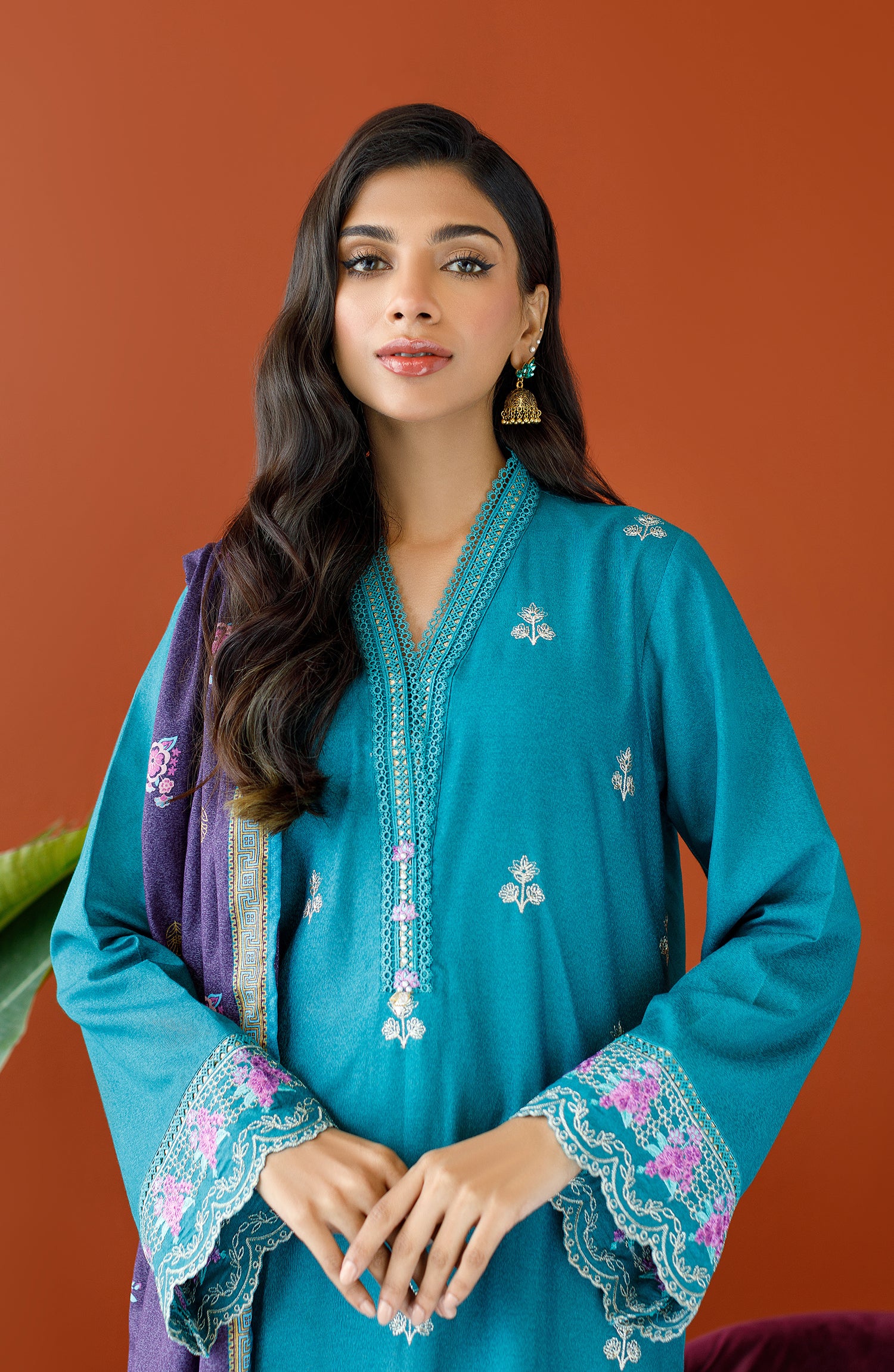 OTL-23-284/U TEAL KARANDI Women UNSTITCHED SHIRT DUPATTA PANTS