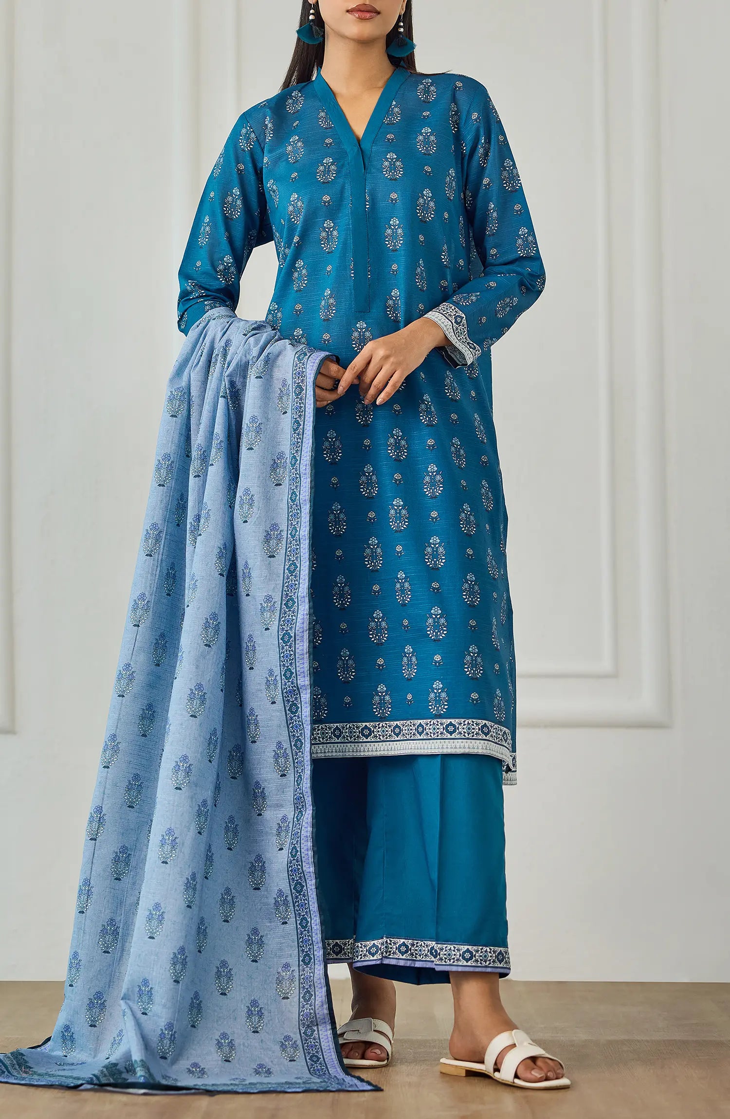 Unstitched | 3 Piece | Printed | Texture Lawn Shirt | OTL-25-470/U TEAL