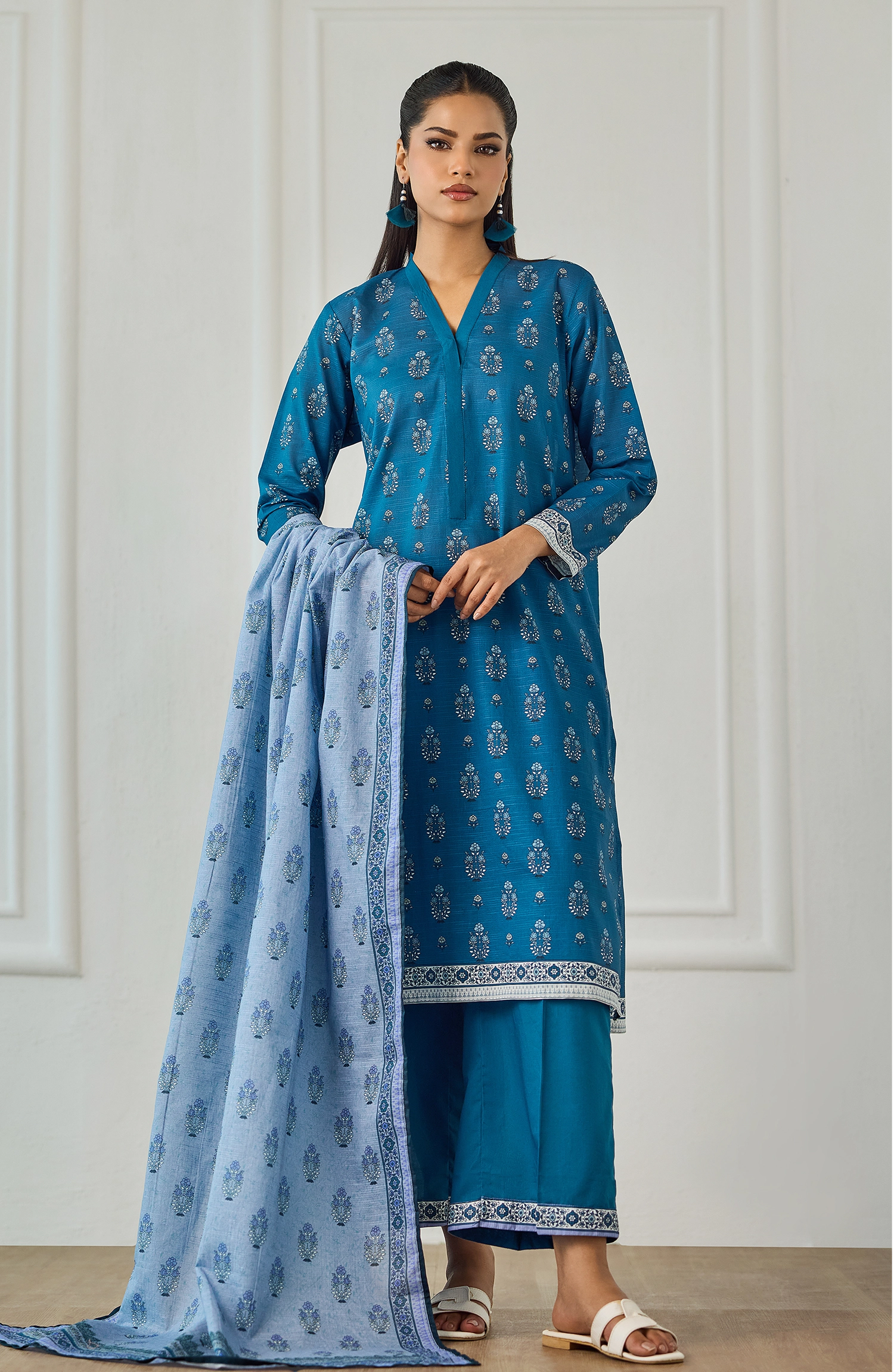 Unstitched | 3 Piece | Printed | Texture Lawn Shirt | OTL-25-470/U TEAL