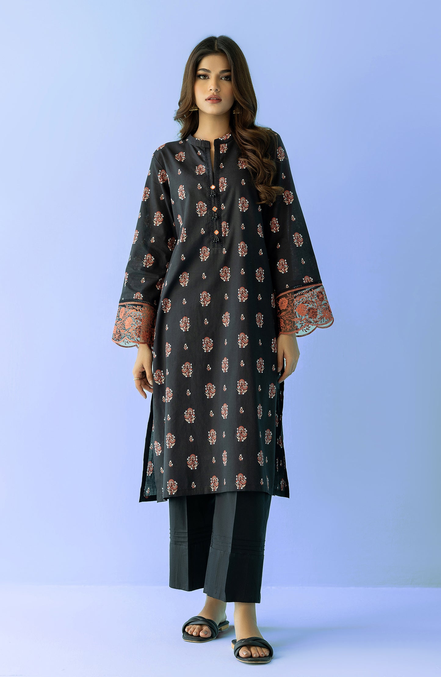 Stitched 1 Piece Printed Embroidered Lawn Shirt (HCS-24-011/S BLACK)