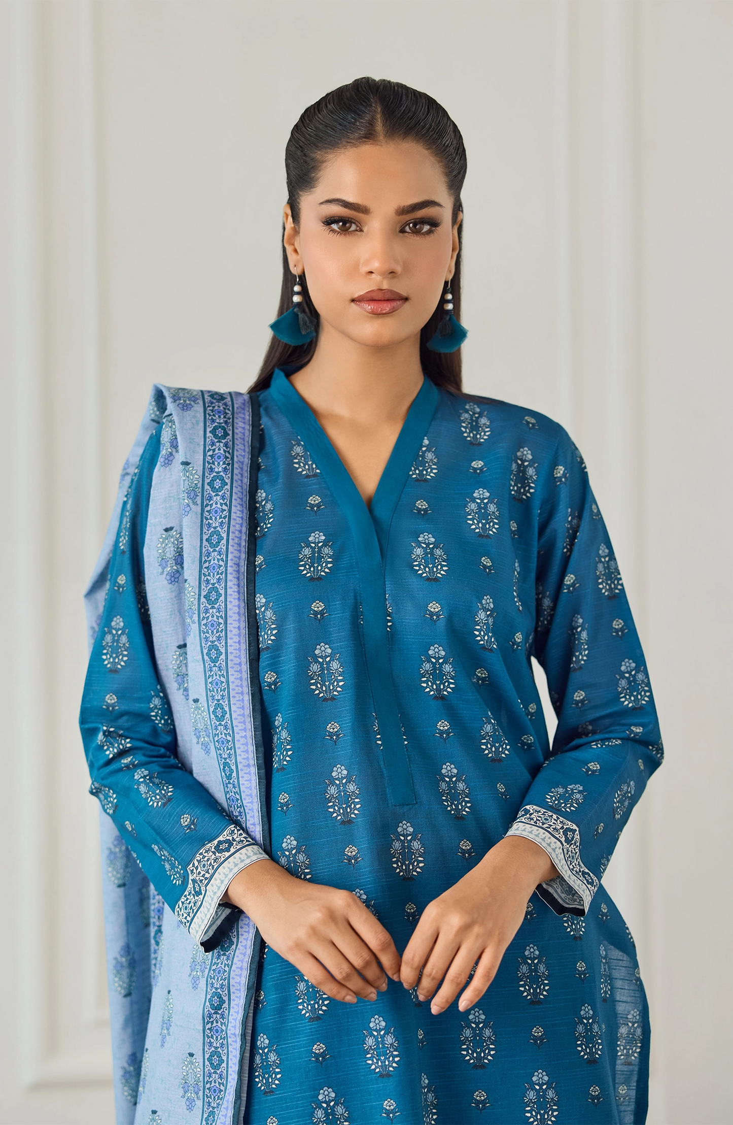 Unstitched | 3 Piece | Printed | Texture Lawn Shirt | OTL-25-470/U TEAL