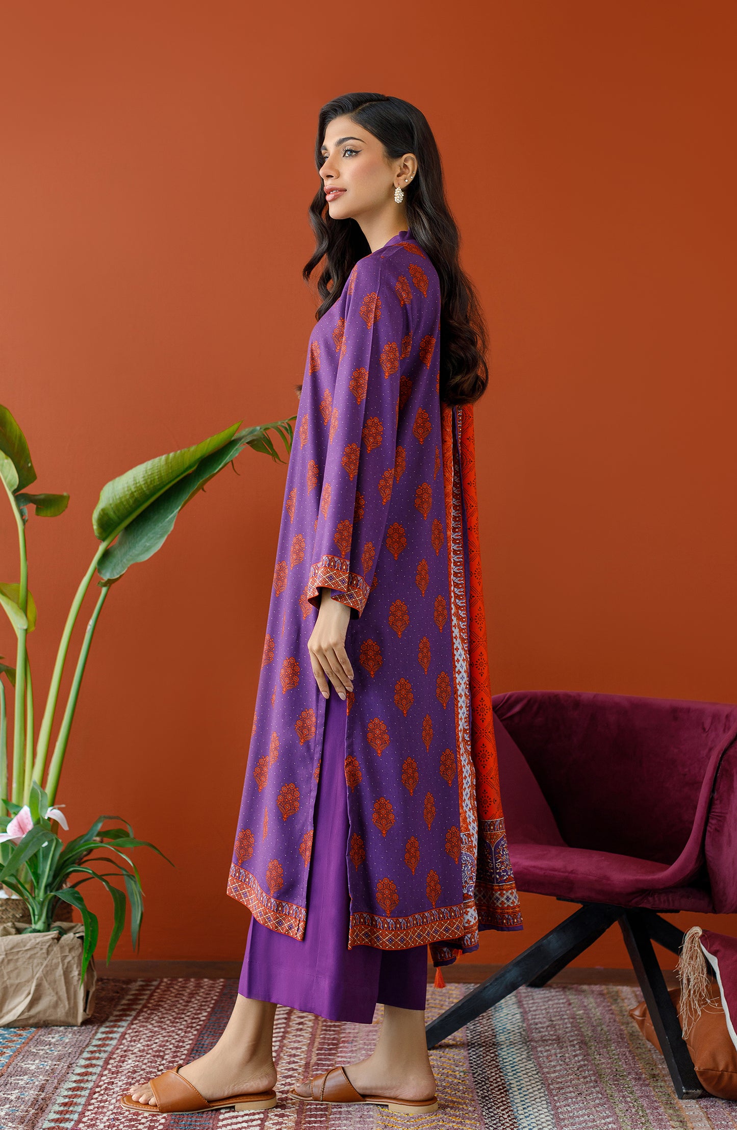 OTL-23-331/U PURPLE LINEN Women UNSTITCHED SHIRT DUPATTA PANTS