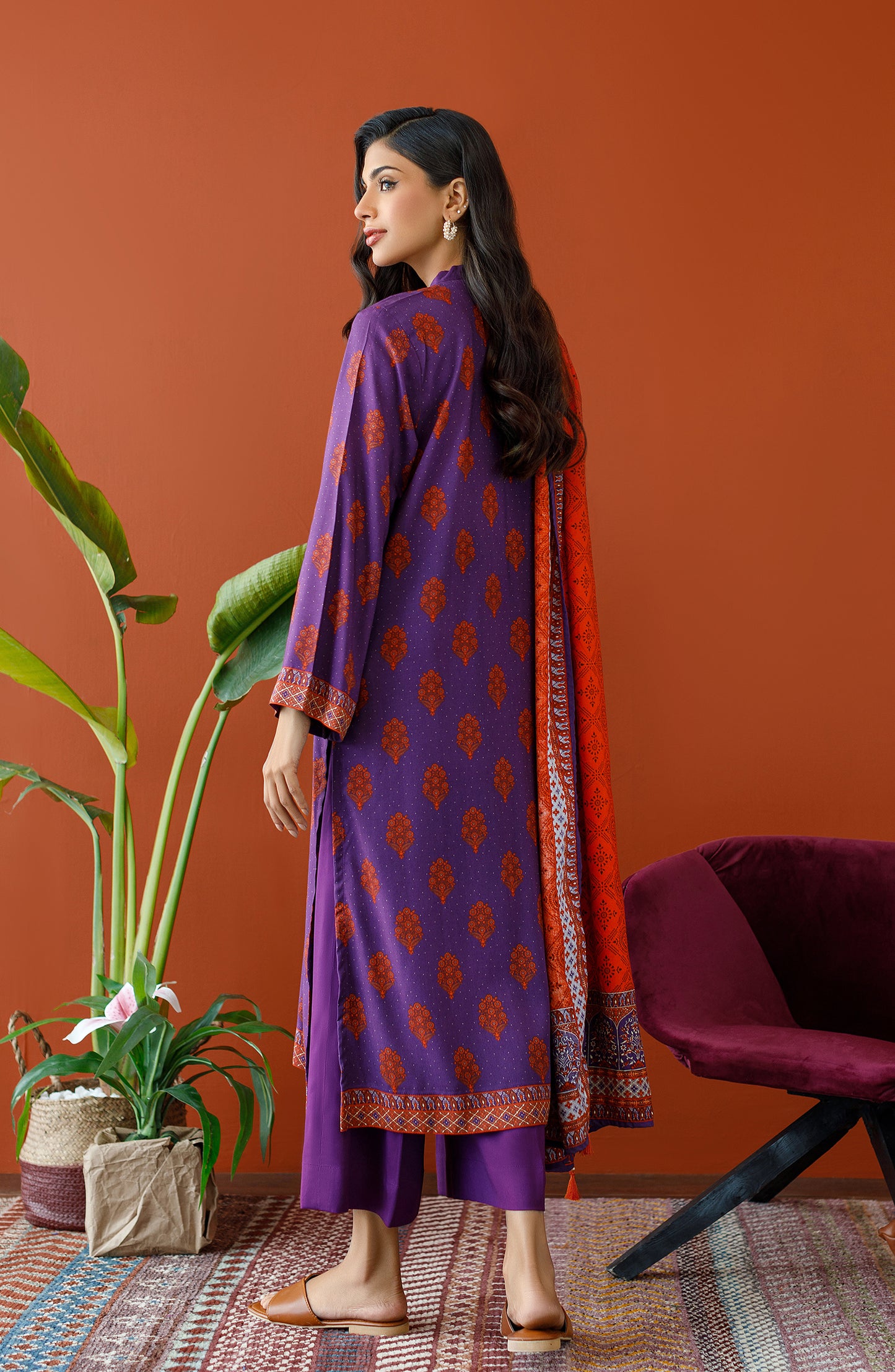 OTL-23-331/U PURPLE LINEN Women UNSTITCHED SHIRT DUPATTA PANTS
