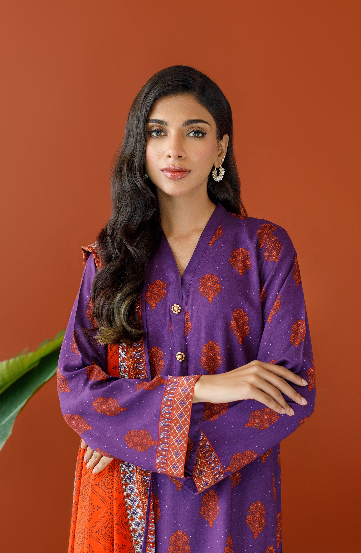 OTL-23-331/U PURPLE LINEN Women UNSTITCHED SHIRT DUPATTA PANTS