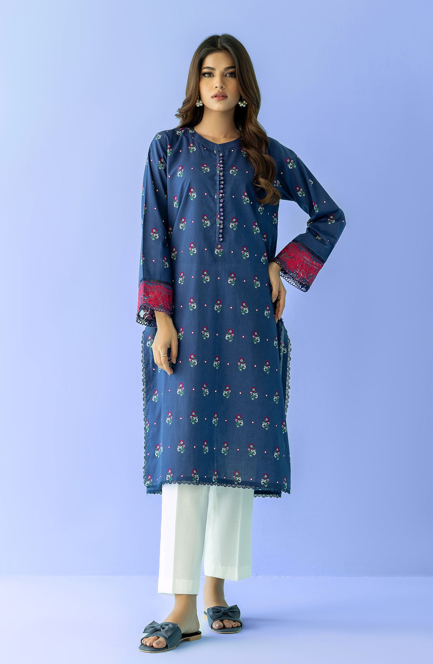 Stitched suit designs featuring Chikankari embroidery