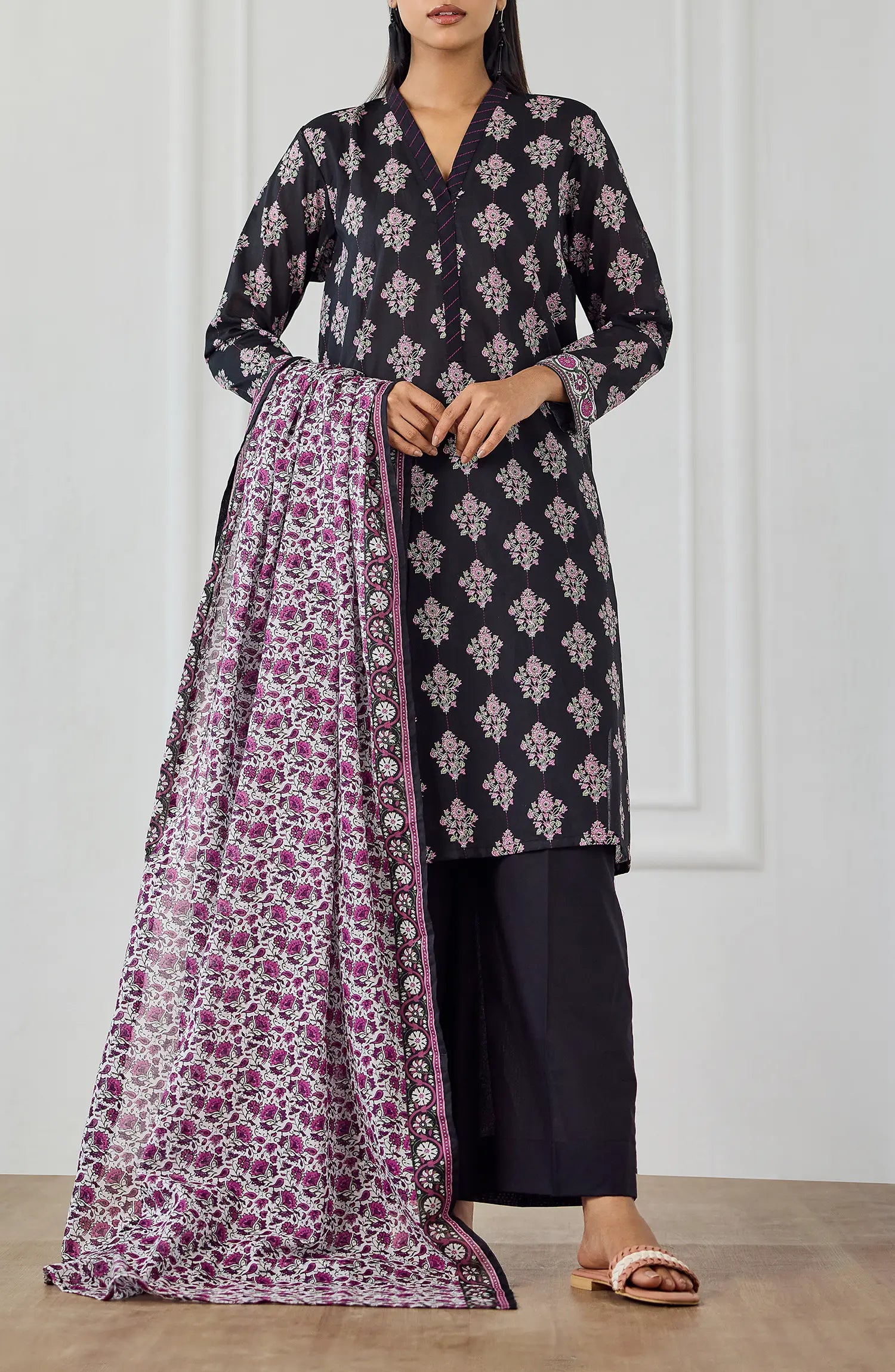 Unstitched | 3 Piece | Printed | Lawn Shirt | OTL-25-480/U BLACK