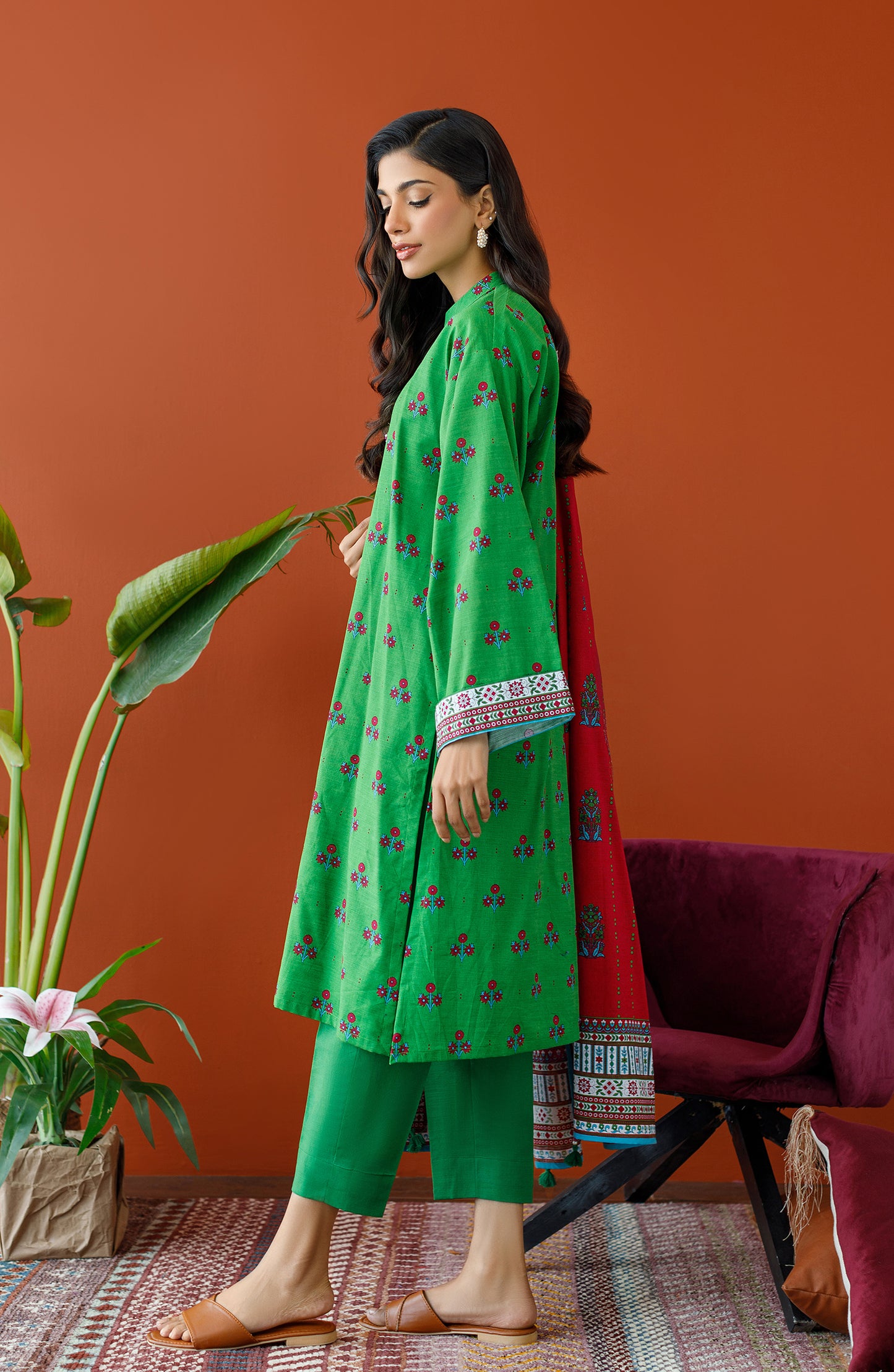 OTL-23-309/U GREEN KHADDAR Women UNSTITCHED SHIRT DUPATTA PANTS