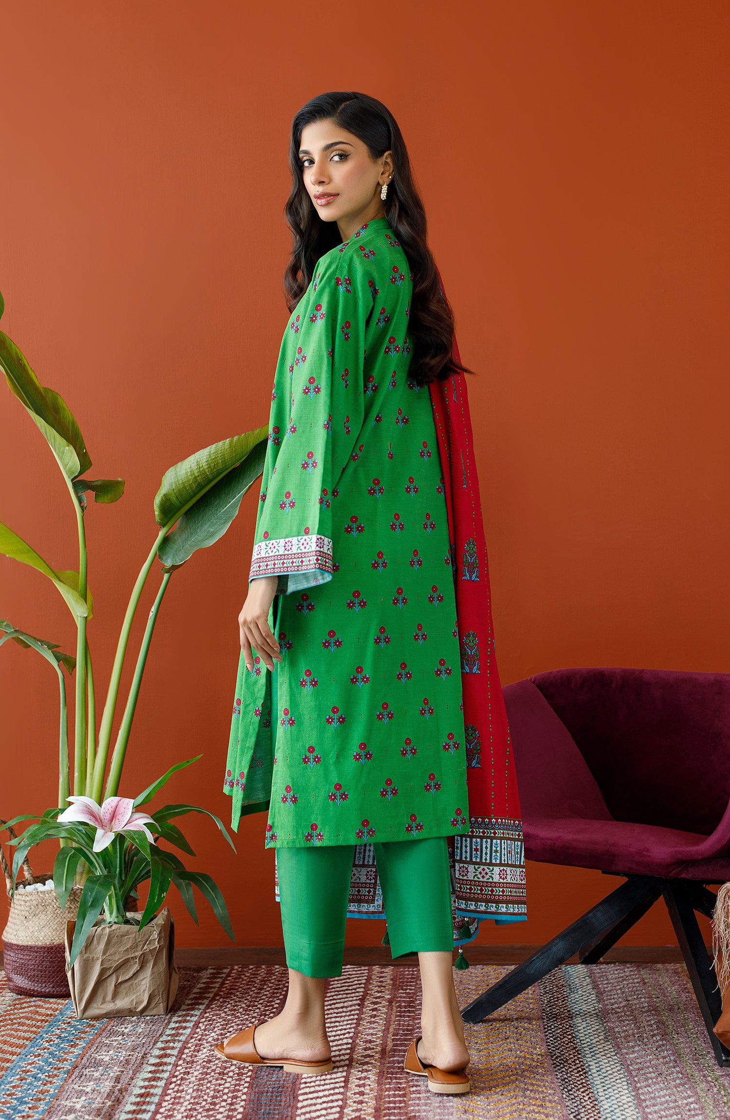 OTL-23-309/U GREEN KHADDAR Women UNSTITCHED SHIRT DUPATTA PANTS