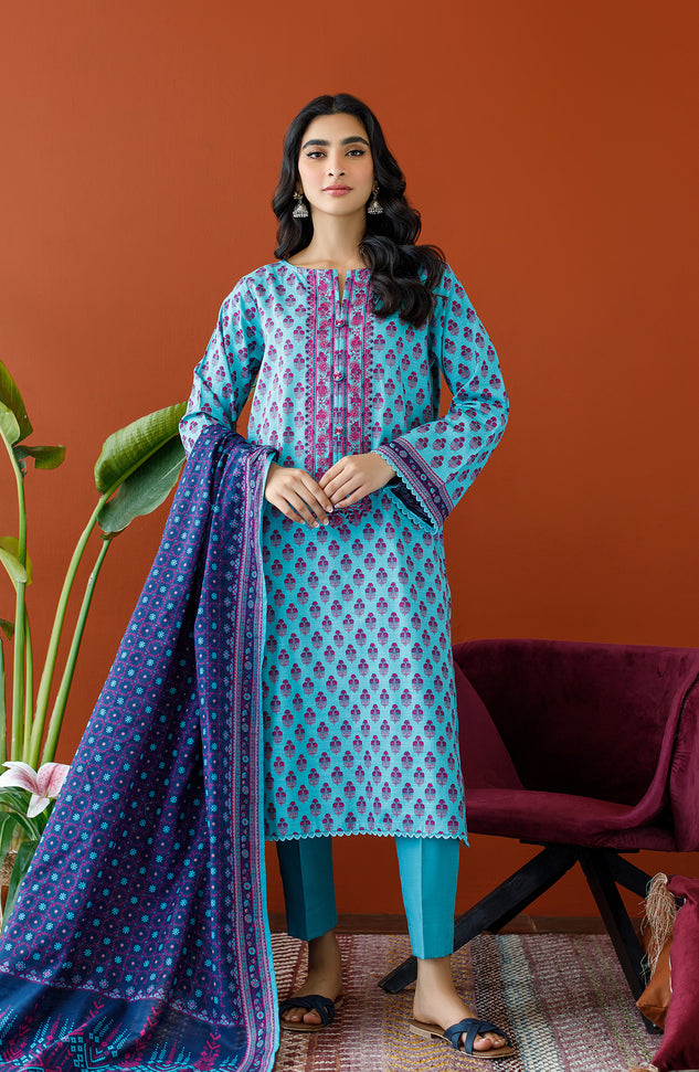 OTL-23-281/U TURQUOISE KHADDAR Women UNSTITCHED SHIRT DUPATTA PANTS