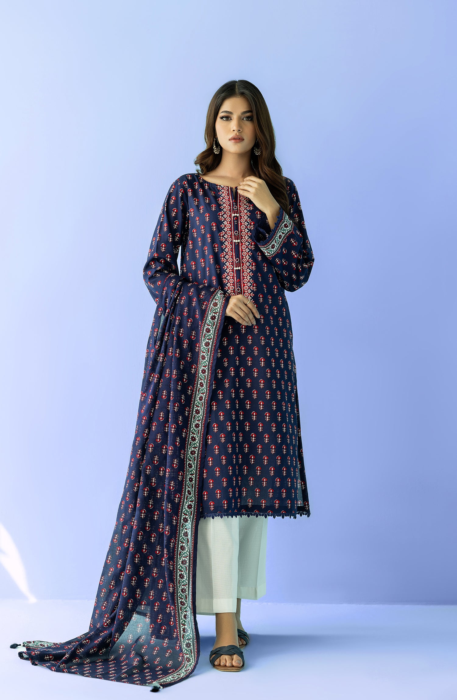 Stitched 2 Piece Printed Embroidered Lawn Shirt and Lawn Dupatta