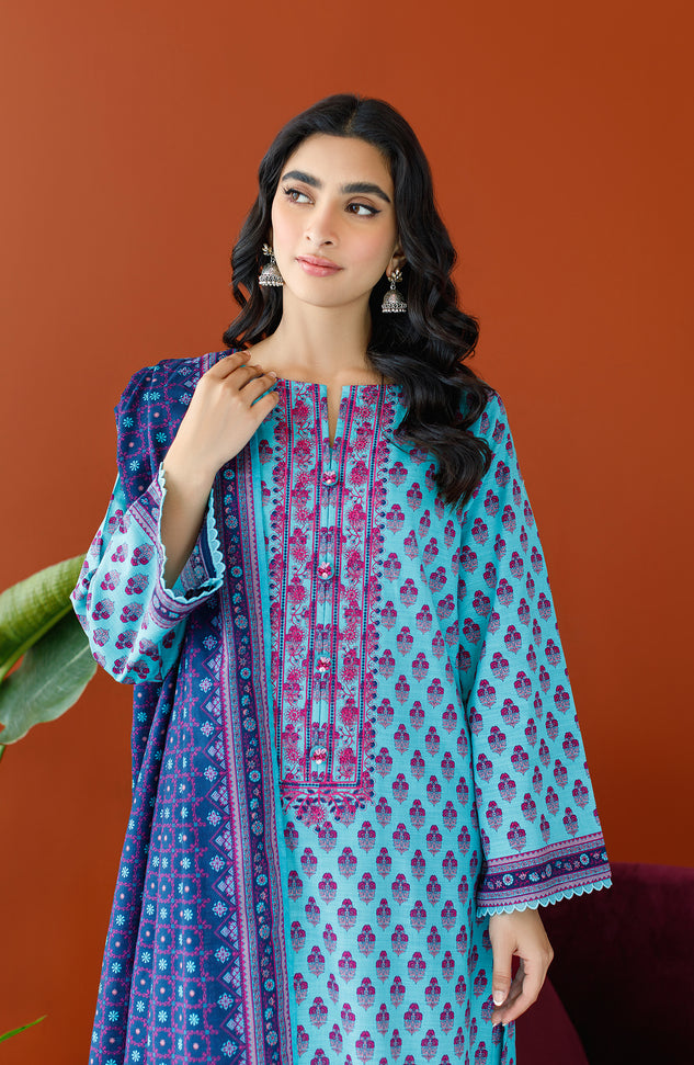 OTL-23-281/U TURQUOISE KHADDAR Women UNSTITCHED SHIRT DUPATTA PANTS