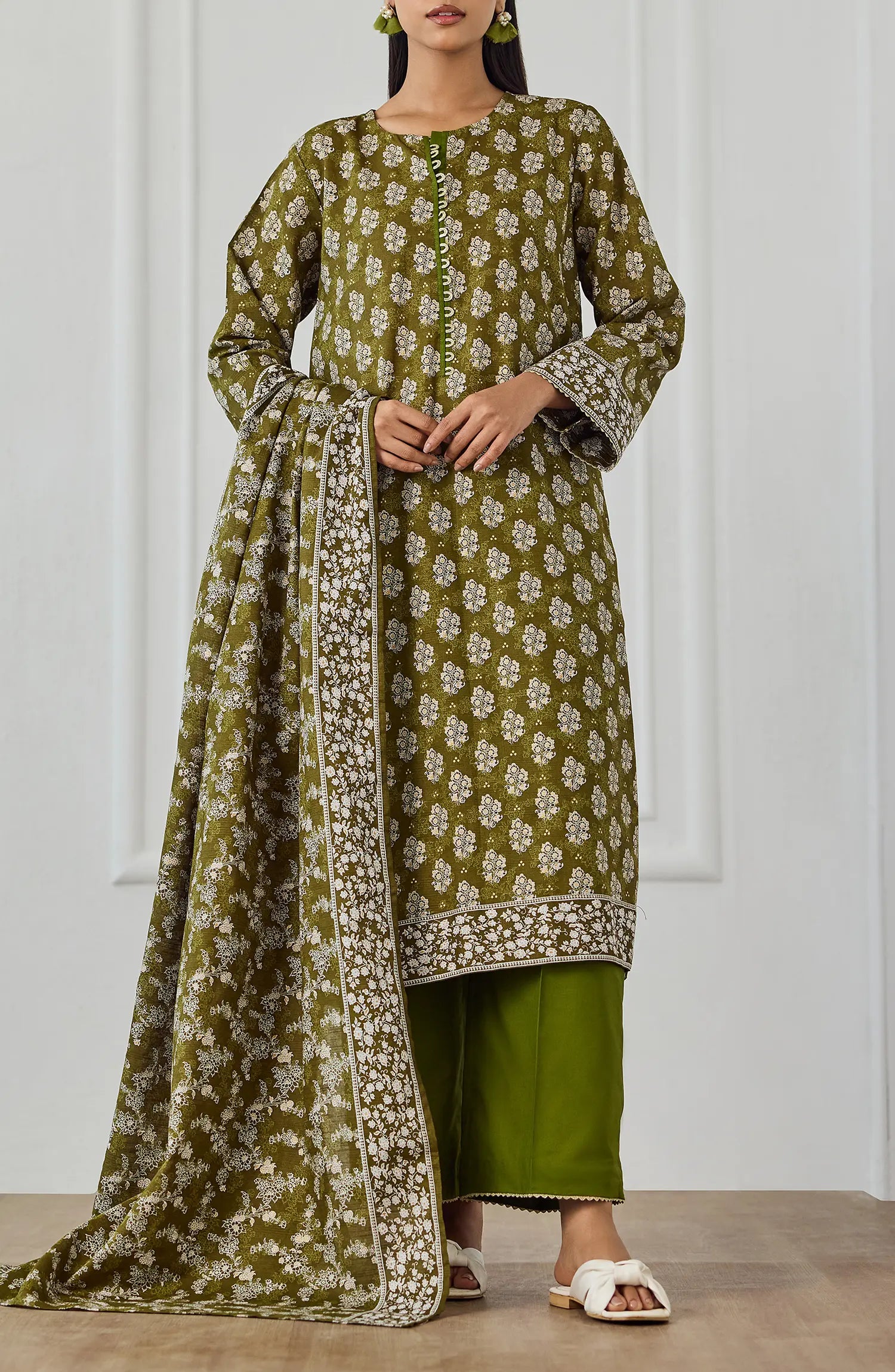 Unstitched | 3 Piece | Printed | Texture Lawn Shirt | OTL-25-520/U GREEN
