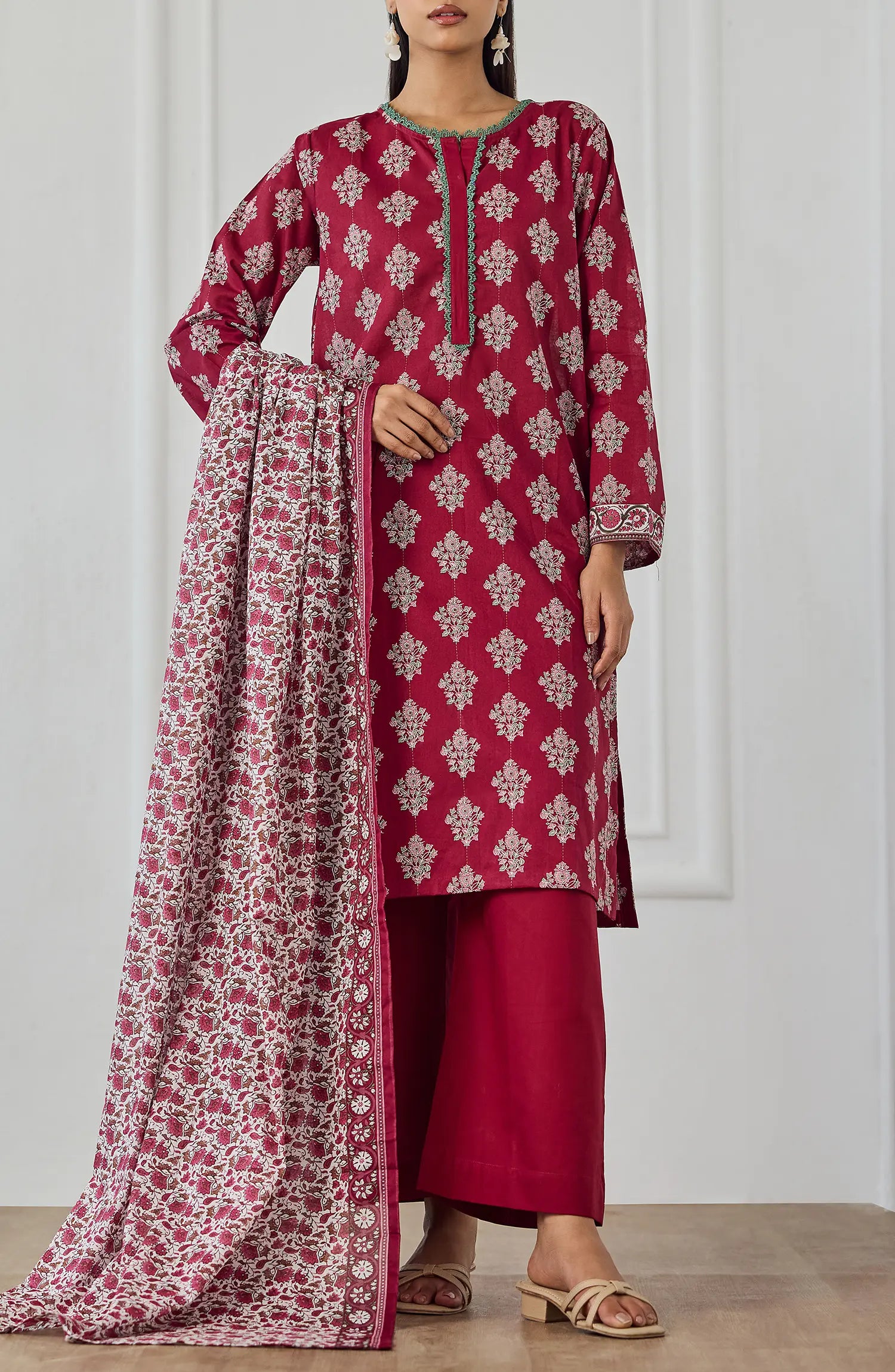 Stitched | 3 Piece | Printed | Lawn Shirt | OTL-25-481/S MAROON