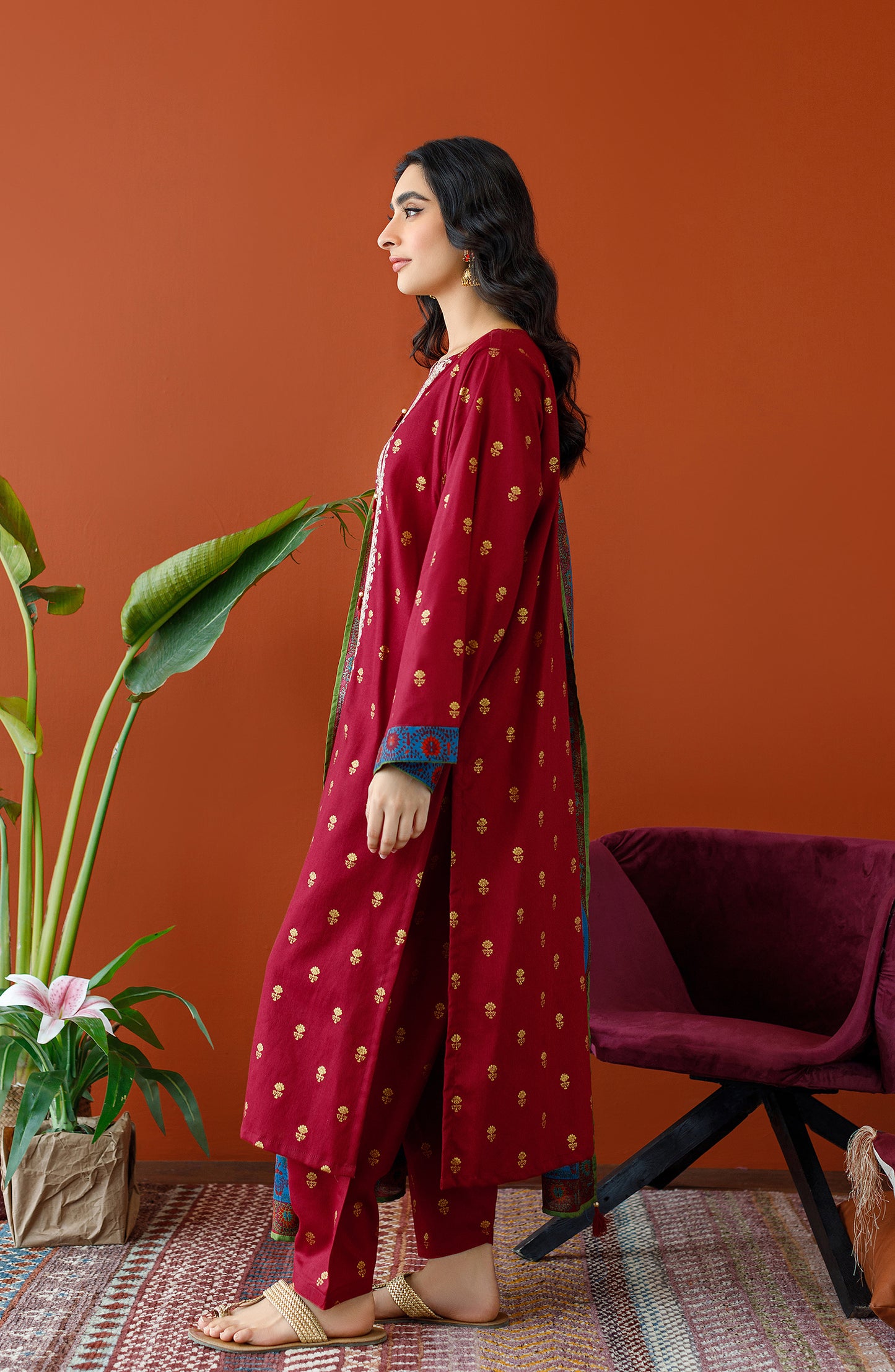 OTL-23-262/U MAROON COTTEL Women UNSTITCHED SHIRT DUPATTA PANTS