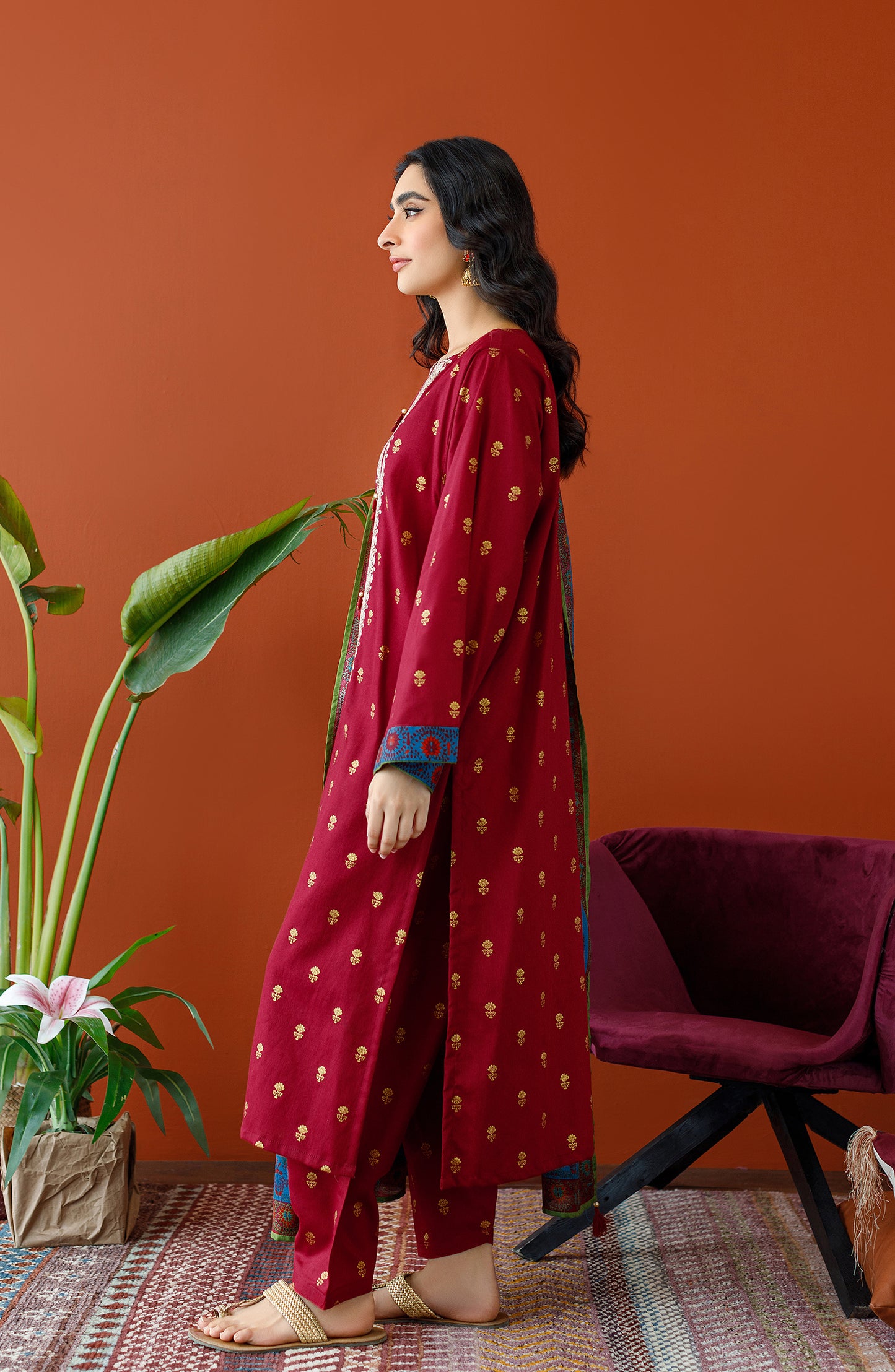 OTL-23-262/U MAROON COTTEL Women UNSTITCHED SHIRT DUPATTA PANTS