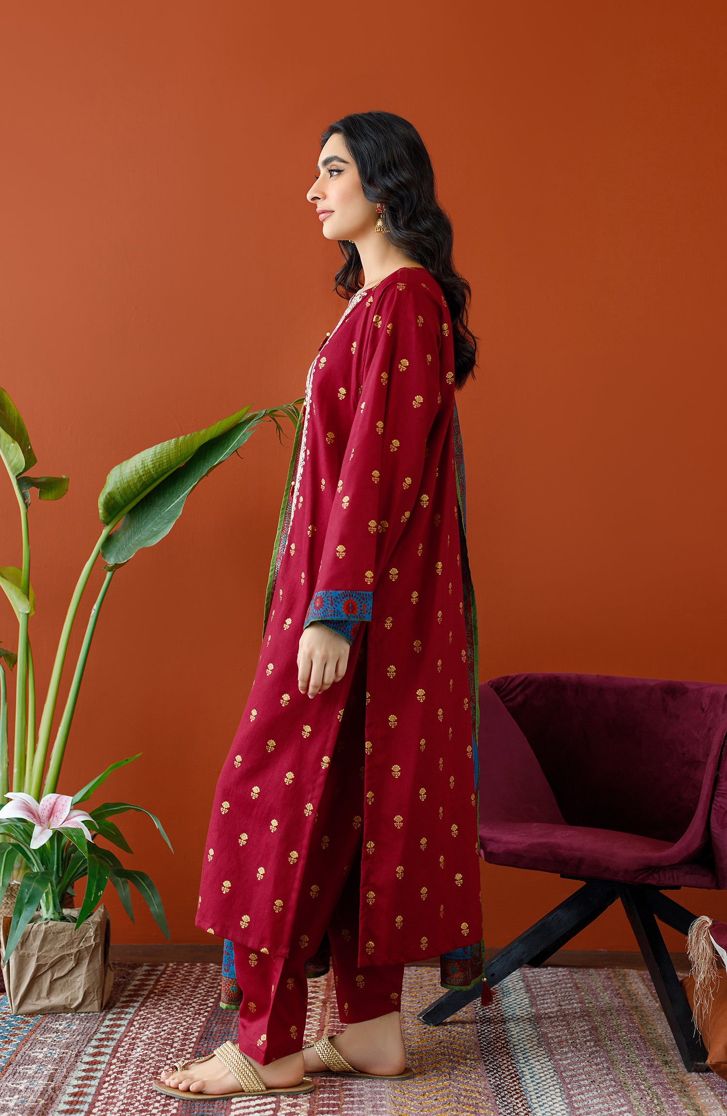 OTL-23-262/U MAROON COTTEL Women UNSTITCHED SHIRT DUPATTA PANTS