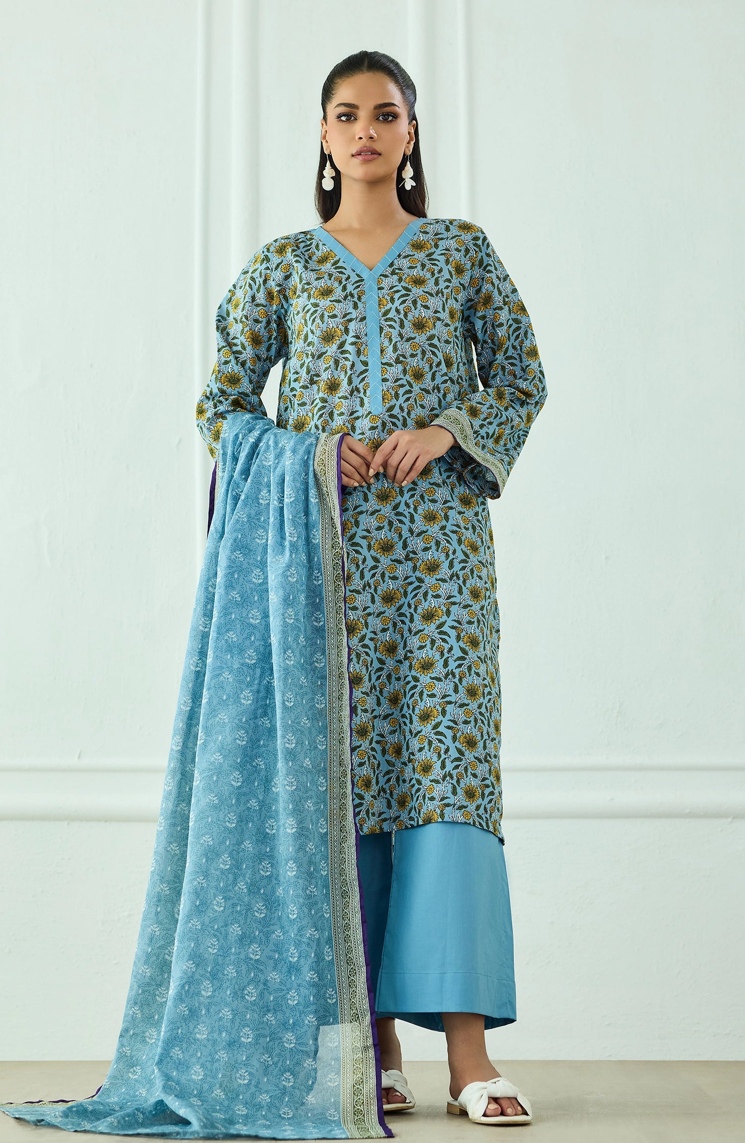 Unstitched | 3 Piece | Printed | Lawn Shirt | OTL-25-529/U SKY BLUE