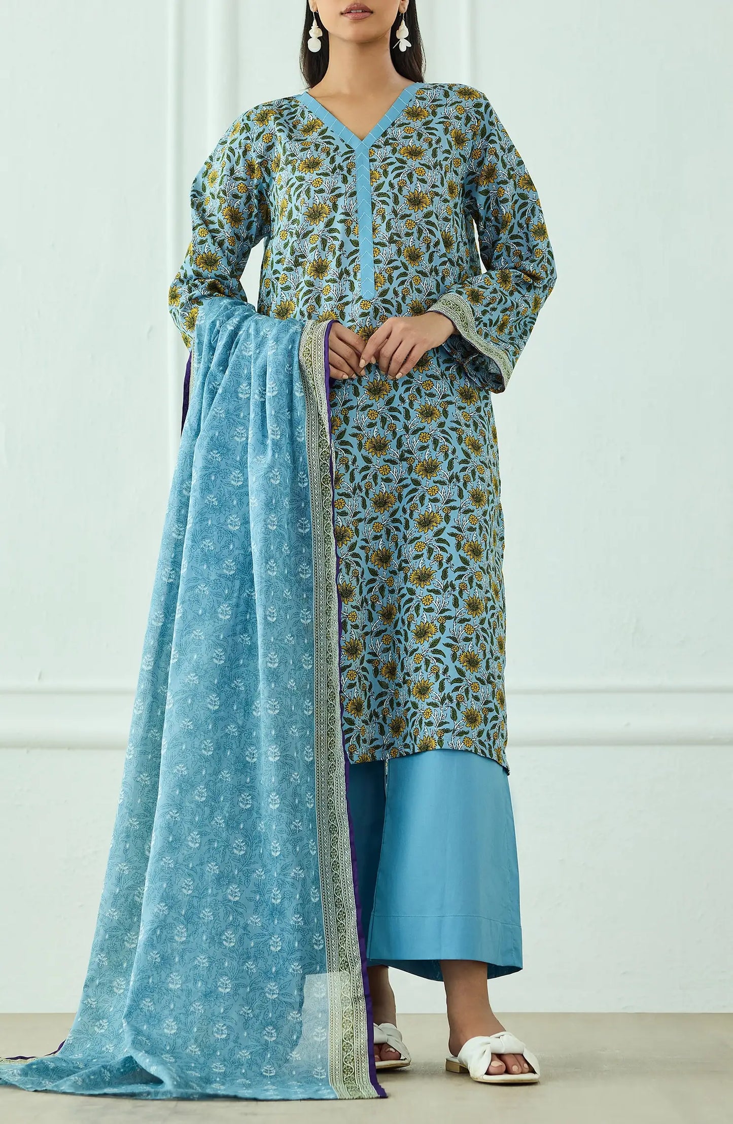 Unstitched | 3 Piece | Printed | Lawn Shirt | OTL-25-529/U SKY BLUE