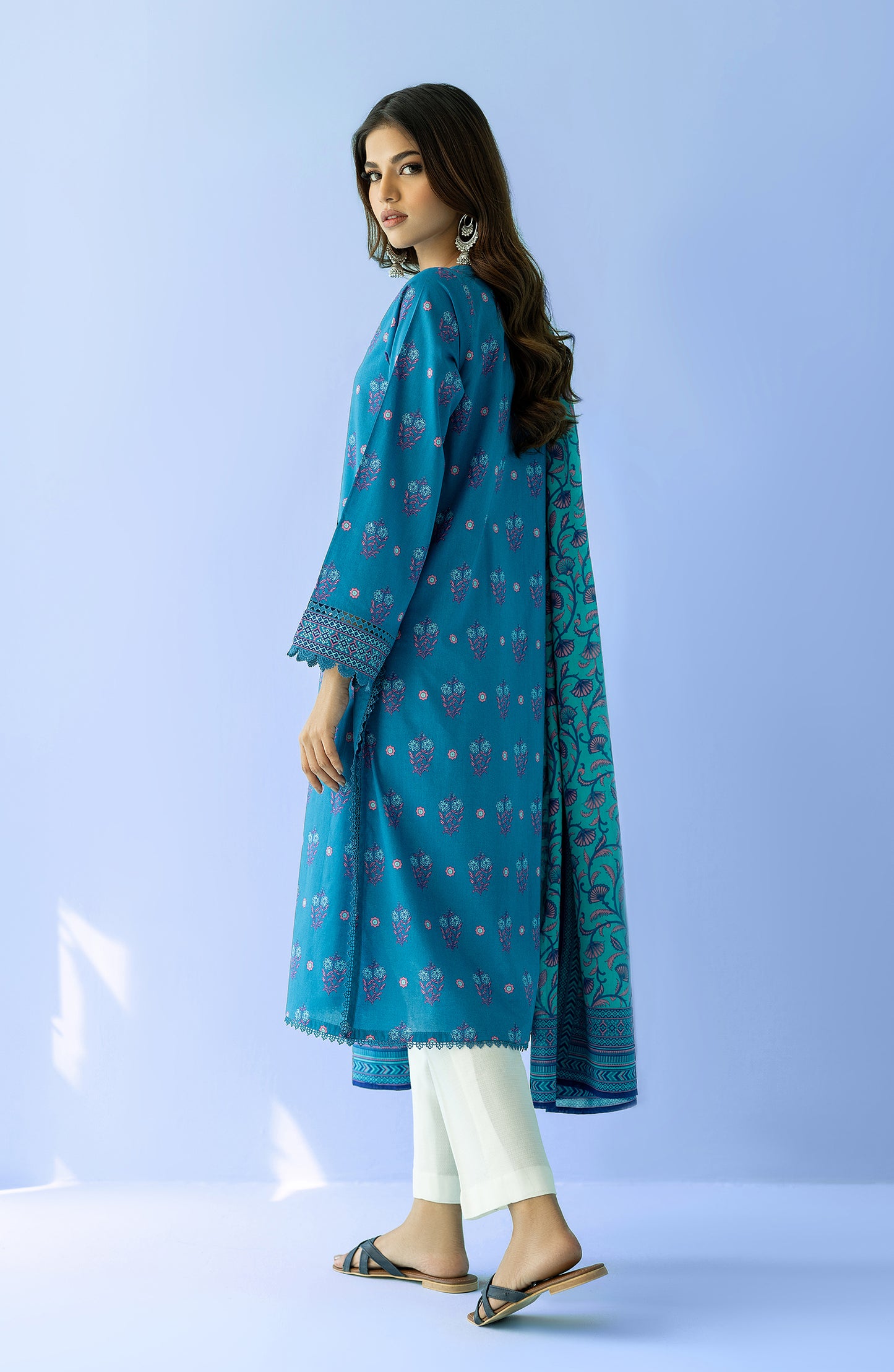 NRDS-24-024/U SEA GREEN LAWN  UNSTITCHED SHIRT DUPATTA