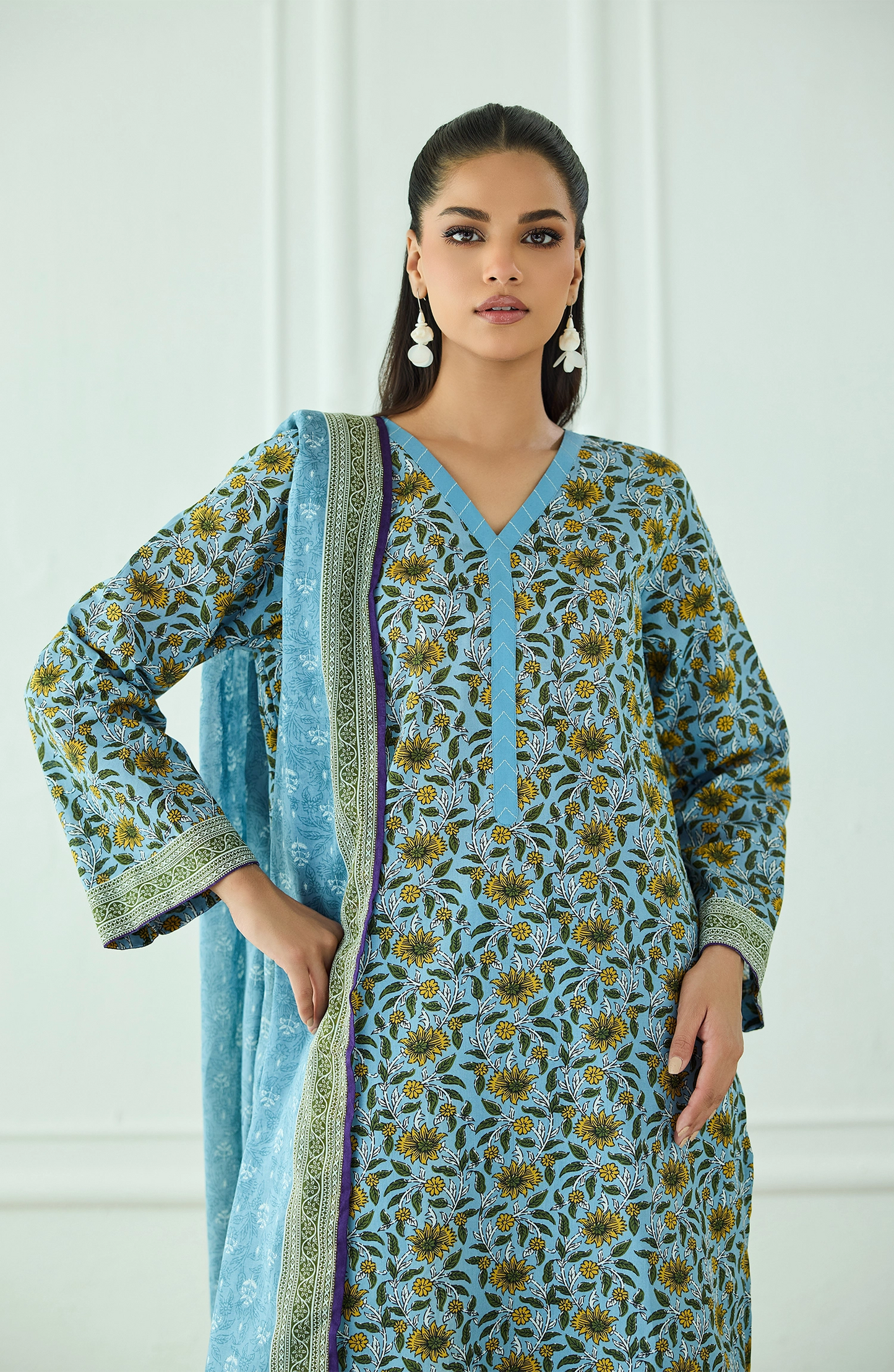 Unstitched | 3 Piece | Printed | Lawn Shirt | OTL-25-529/U SKY BLUE