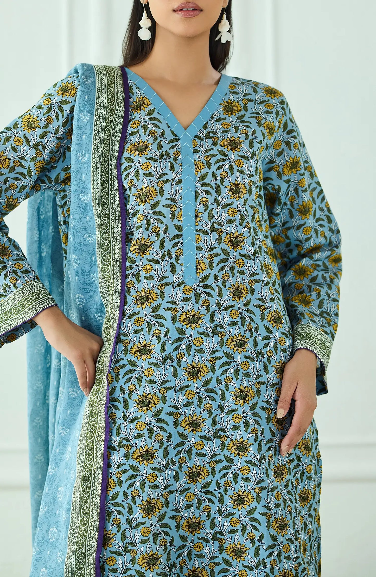 Unstitched | 3 Piece | Printed | Lawn Shirt | OTL-25-529/U SKY BLUE