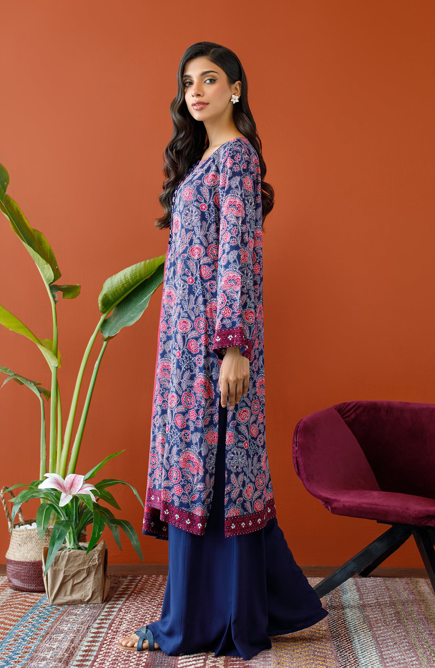 OTL-23-332/U NAVY LINEN Women UNSTITCHED SHIRT DUPATTA PANTS