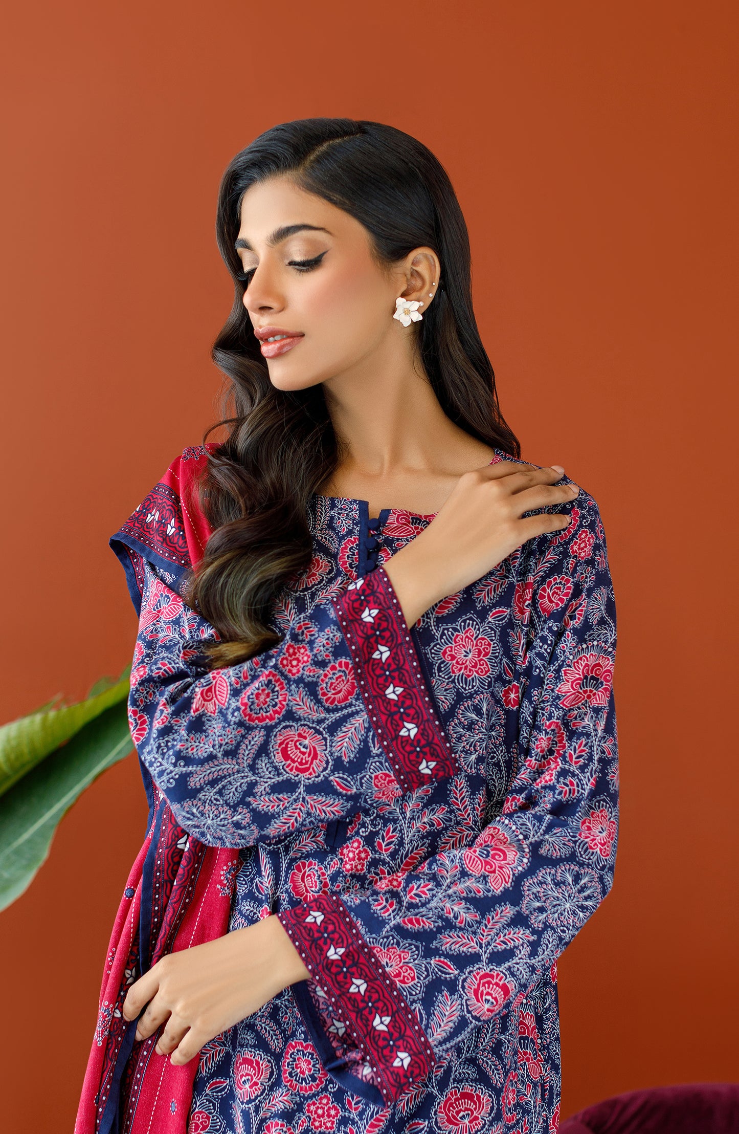OTL-23-332/U NAVY LINEN Women UNSTITCHED SHIRT DUPATTA PANTS