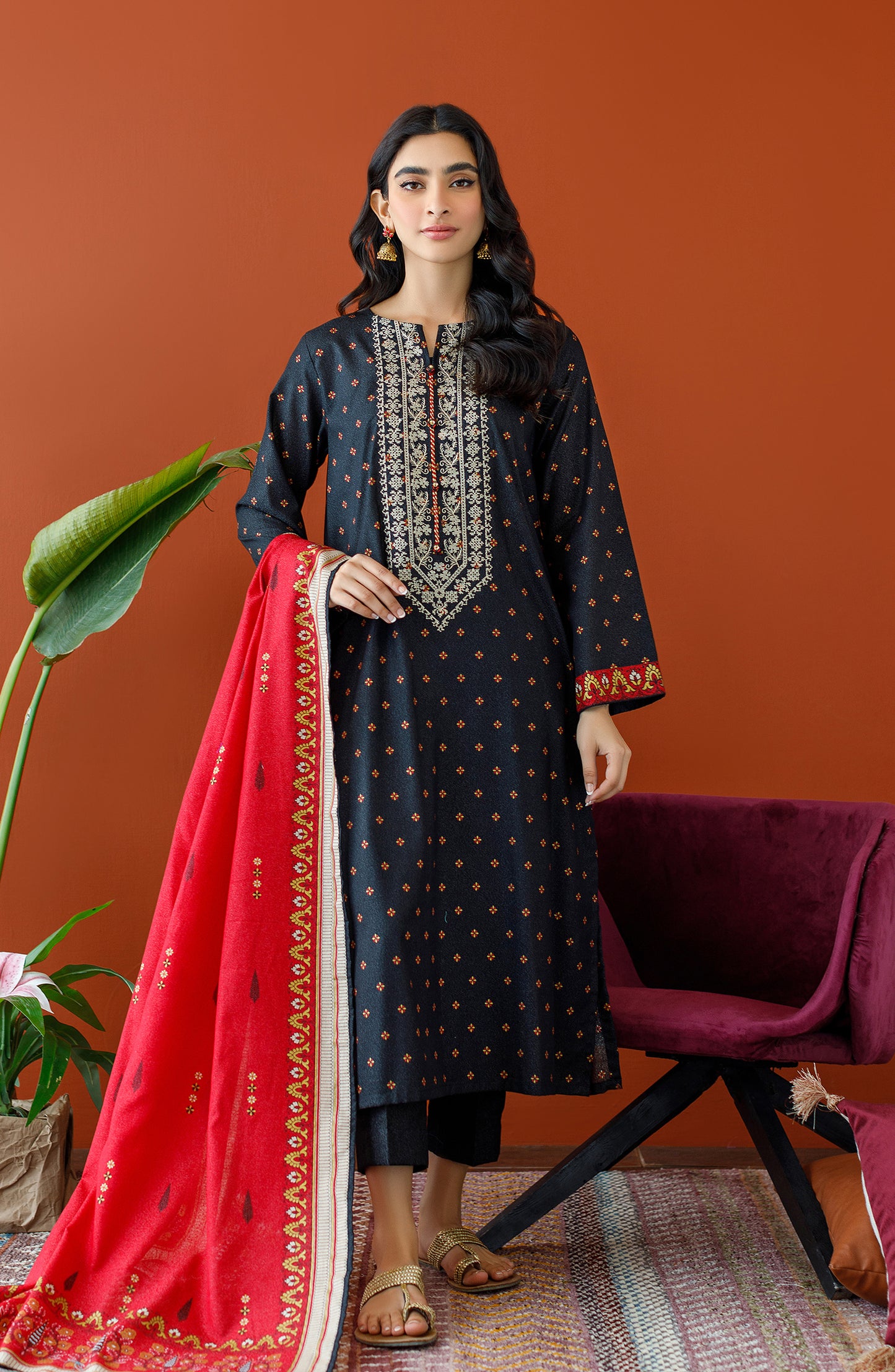 OTL-23-240/U BLACK KARANDI Women UNSTITCHED SHIRT DUPATTA PANTS