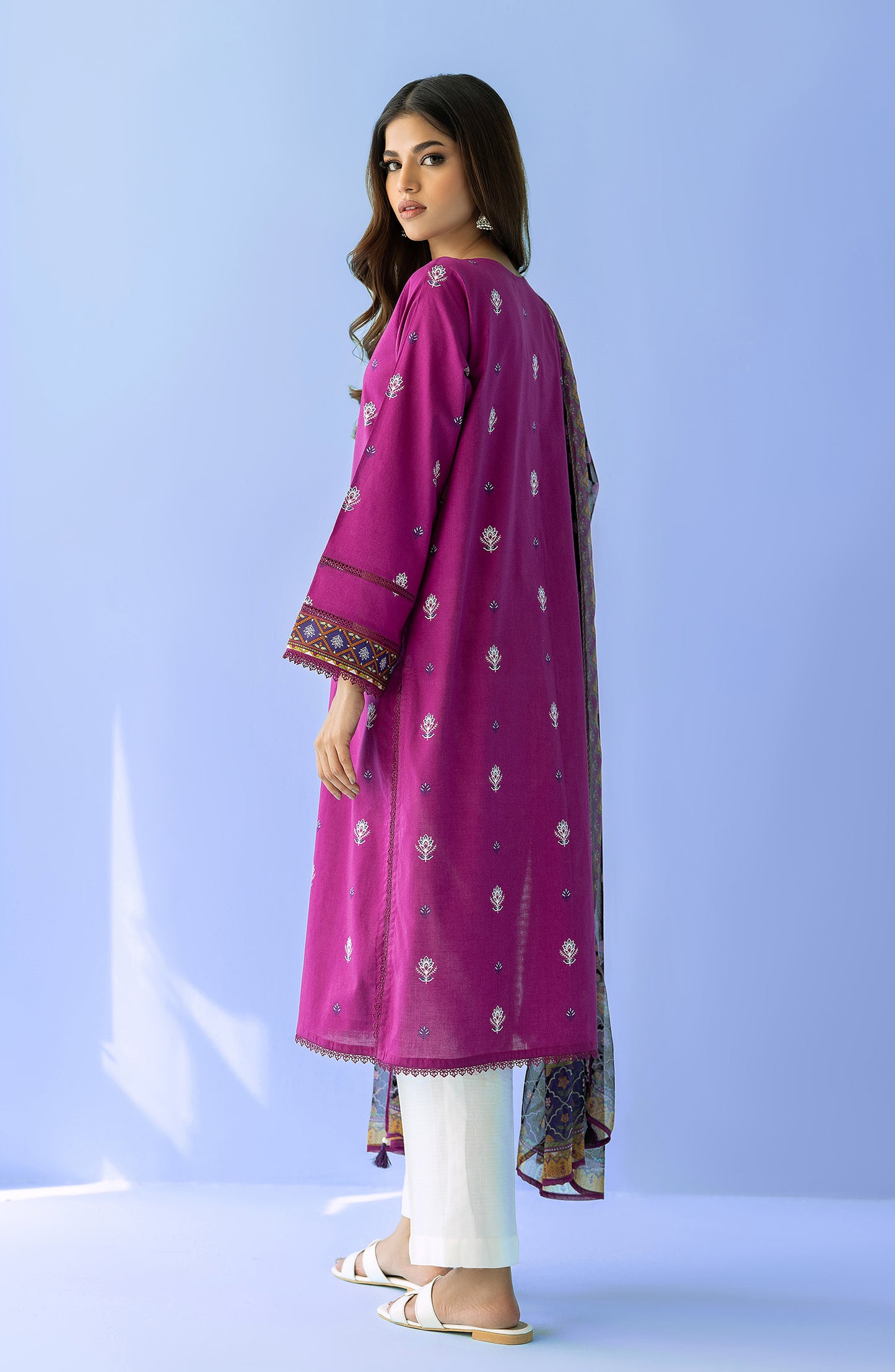 Stitched 2 Piece Printed Embroidered Lawn Shirt and Chiffon Dupatta (NRDS-24-014/S PINK)