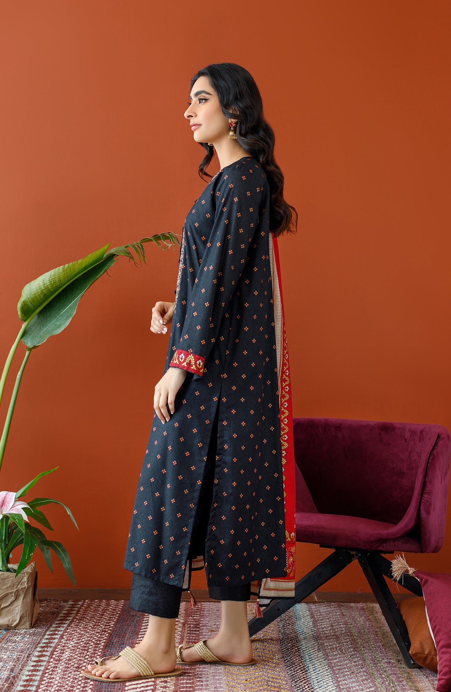 OTL-23-240/U BLACK KARANDI Women UNSTITCHED SHIRT DUPATTA PANTS