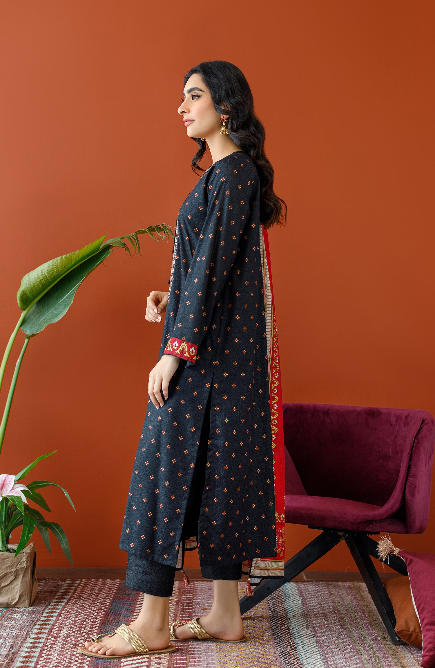 OTL-23-240/U BLACK KARANDI Women UNSTITCHED SHIRT DUPATTA PANTS