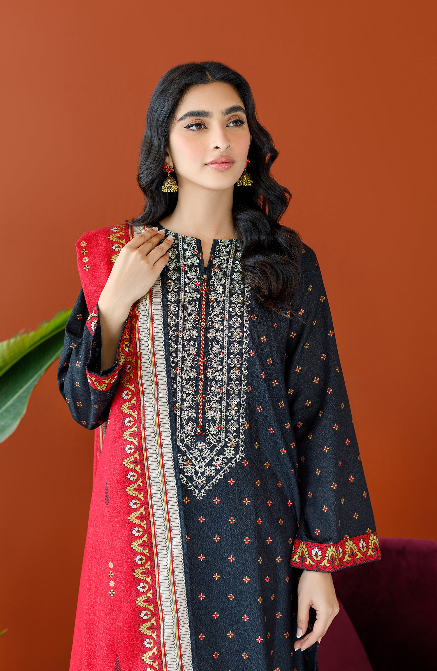 OTL-23-240/U BLACK KARANDI Women UNSTITCHED SHIRT DUPATTA PANTS