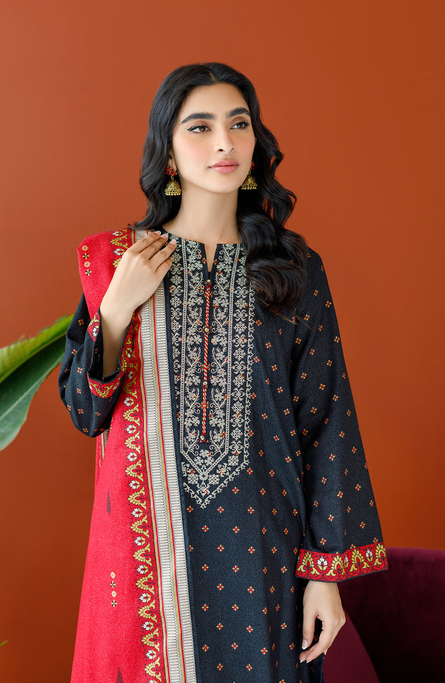 OTL-23-240/U BLACK KARANDI Women UNSTITCHED SHIRT DUPATTA PANTS