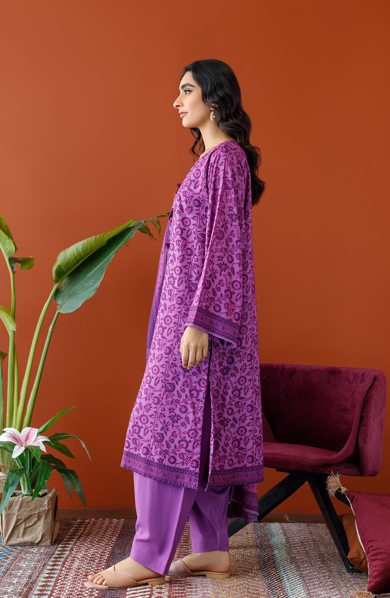 OTL-23-250/U PURPLE LINEN Women UNSTITCHED SHIRT DUPATTA PANTS