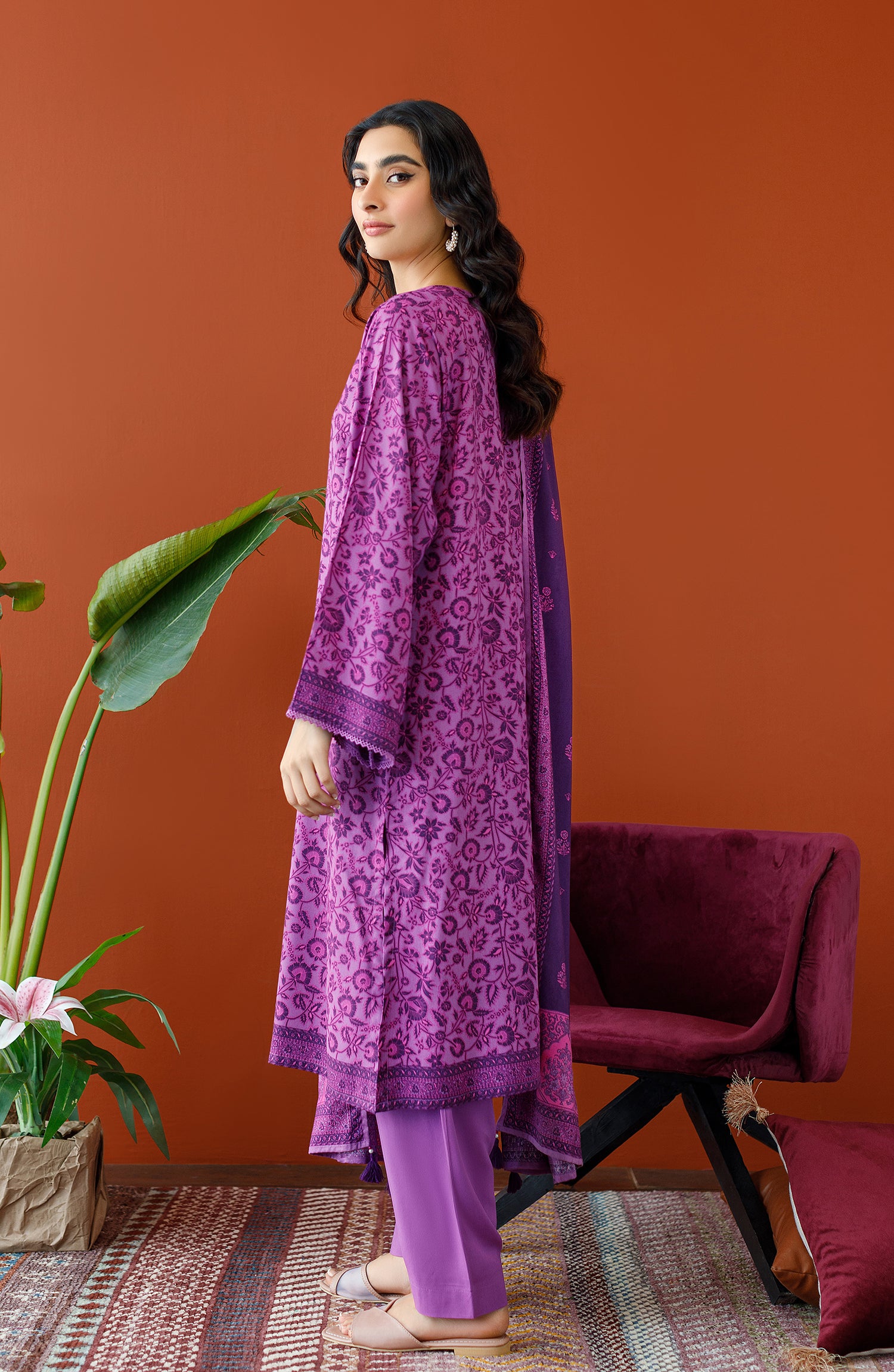 OTL-23-250/U PURPLE LINEN Women UNSTITCHED SHIRT DUPATTA PANTS