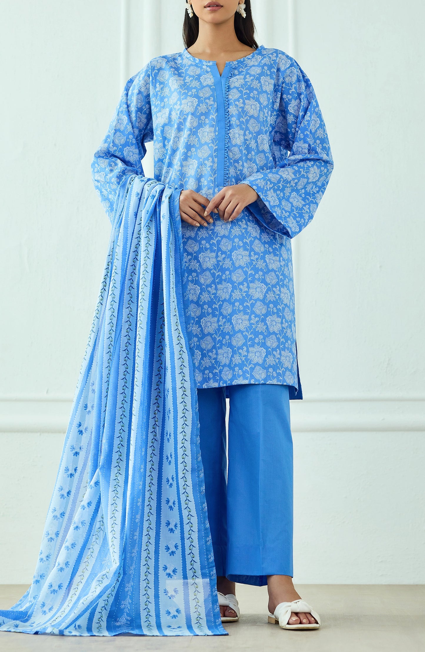 Unstitched | 3 Piece | Printed | Lawn Shirt | OTL-20455/U SKY BLUE
