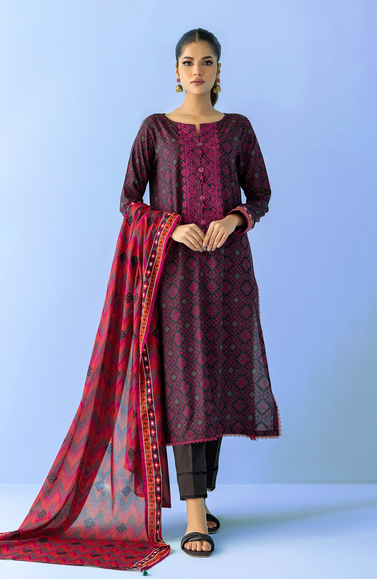 Unstitched 2 Piece Embroidered Lawn Shirt and Lawn Dupatta (NRDS-24-002/U BLACK)