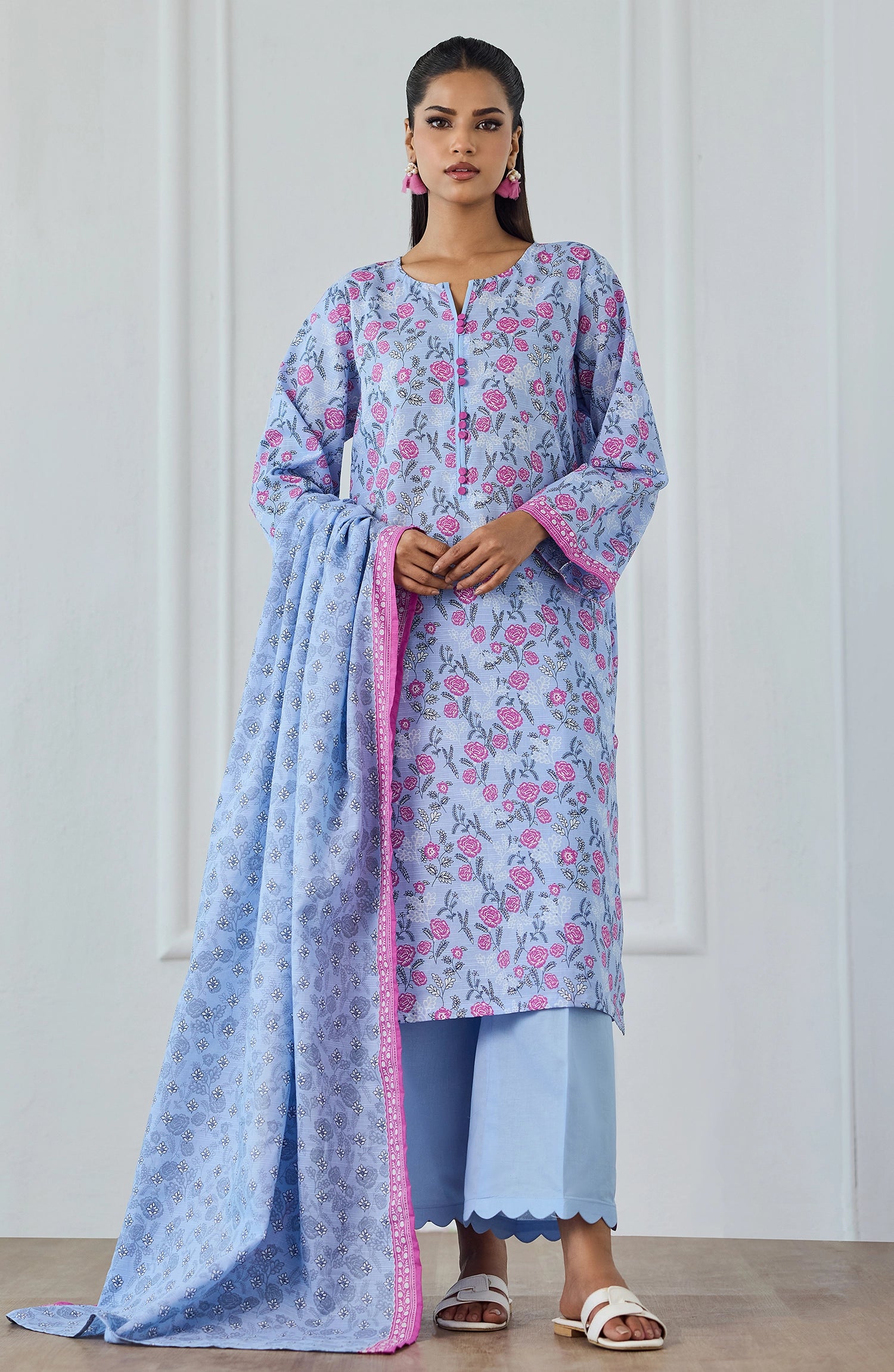 Unstitched | 3 Piece | Printed | Texture Lawn Shirt | OTL-25-552/U SKY BLUE