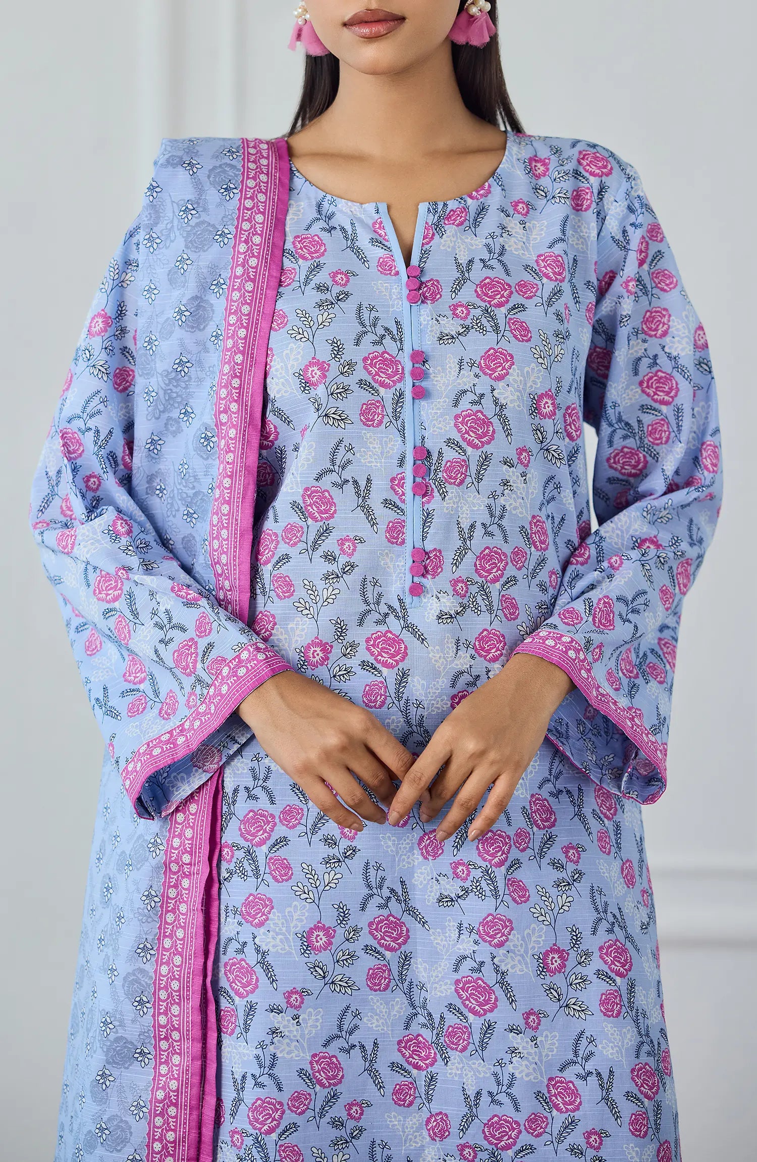 Unstitched | 3 Piece | Printed | Texture Lawn Shirt | OTL-25-552/U SKY BLUE