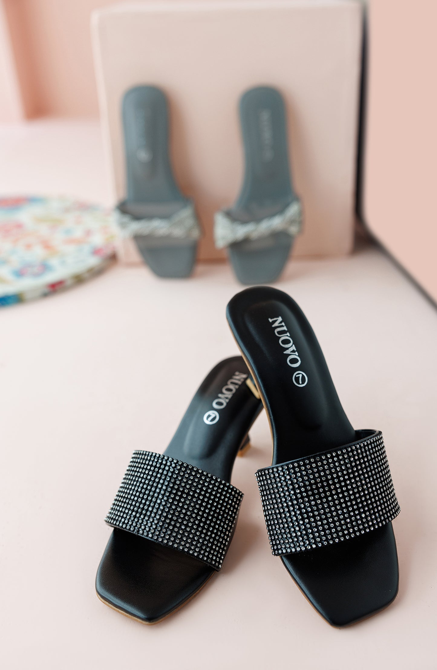 Women Slippers -  Heeled Sandals - BLACK (WAFH24S-001)