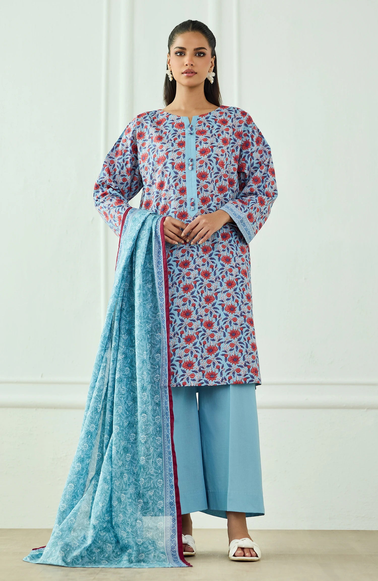 Unstitched | 3 Piece | Printed | Lawn Shirt | OTL-25-528/U SKY BLUE