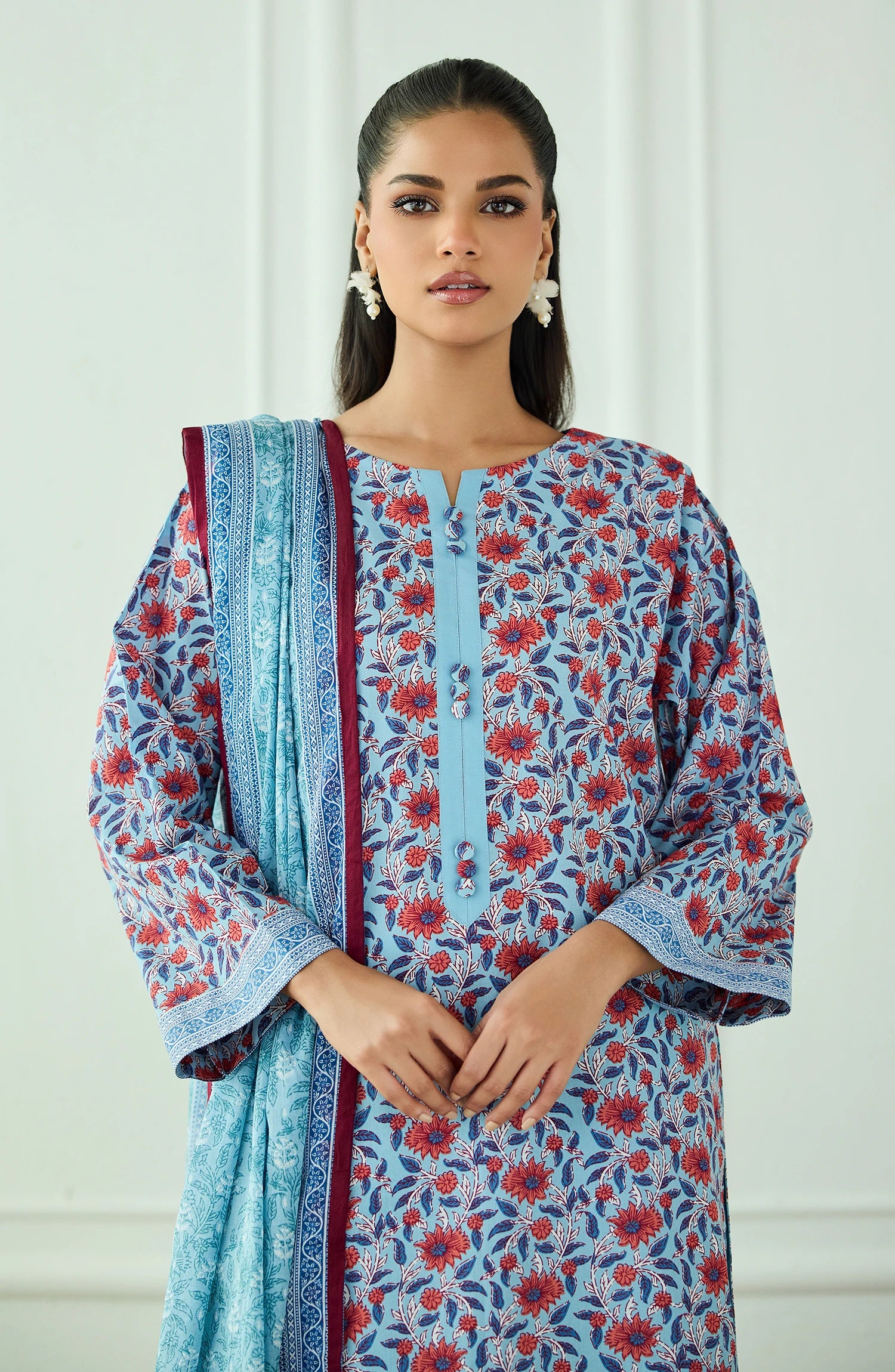 Unstitched | 3 Piece | Printed | Lawn Shirt | OTL-25-528/U SKY BLUE