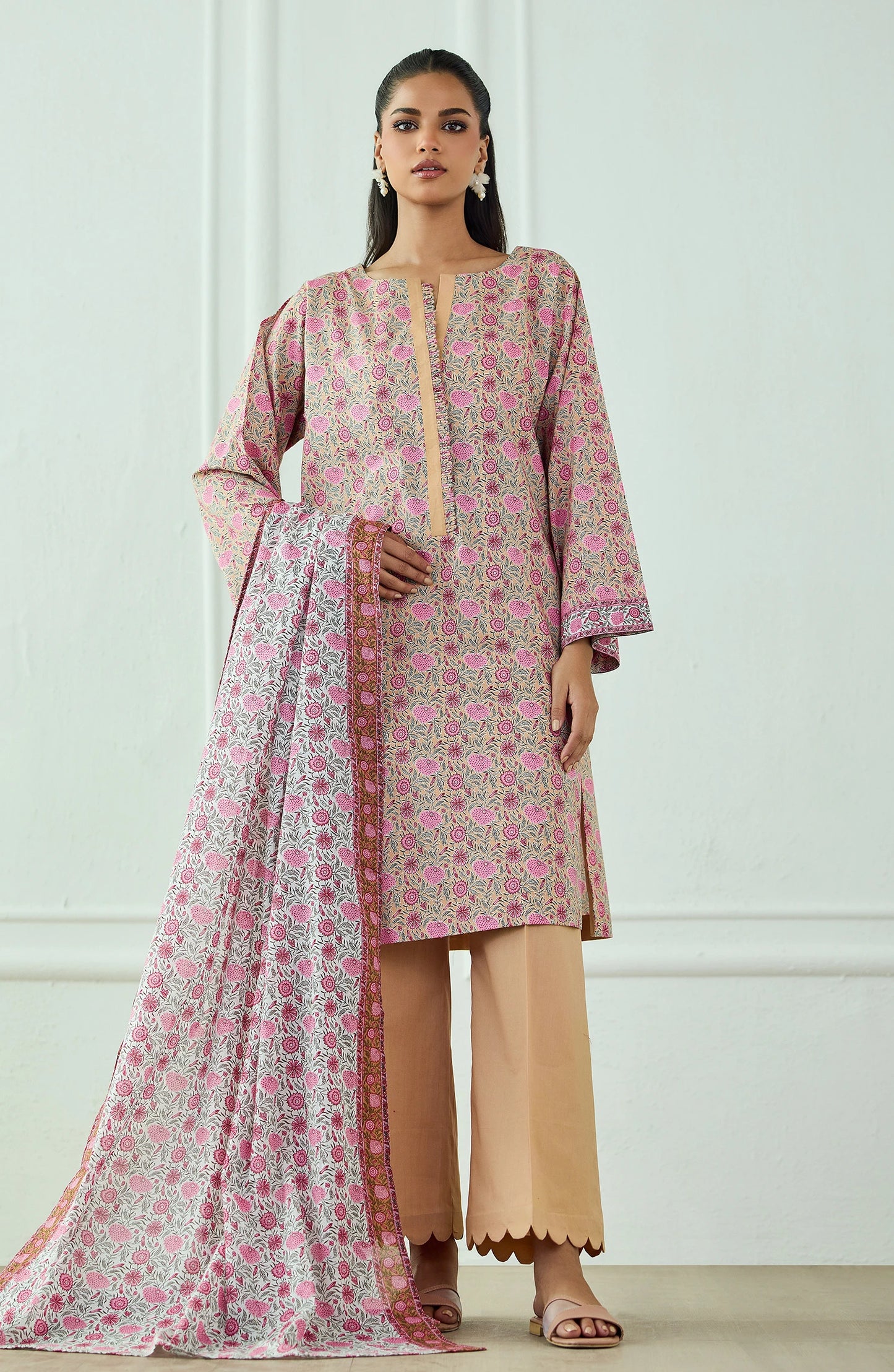 Unstitched | 3 Piece | Printed | Lawn Shirt | OTL-20675/U LIGHT ORANGE