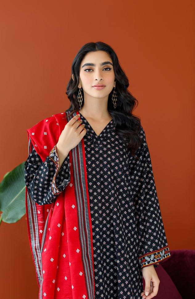 OTL-23-274/U BLACK KHADDAR Women UNSTITCHED SHIRT DUPATTA PANTS
