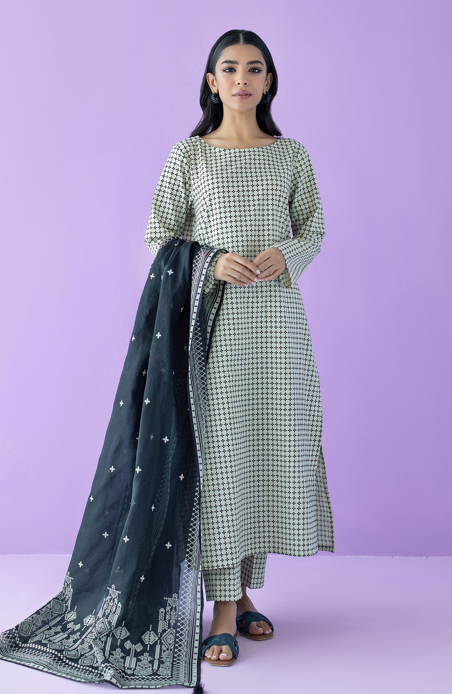 OTL-23-184/U BEIGE LAWN  UNSTITCHED SHIRT DUPATTA PANTS